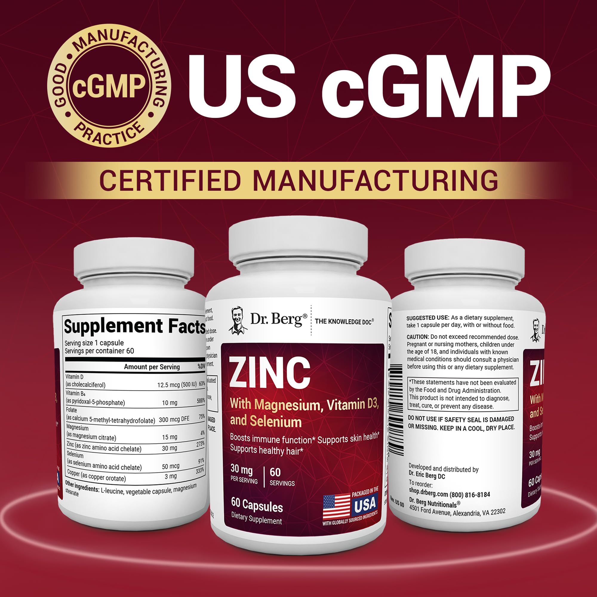 Dr. Berg Zinc 30mg Enhanced with Magnesium, Vitamin D3, Selenium, & Copper - Zinc Supplements for Men & Women - Chelated Zinc for Immune, Skin, Hair, & Nails Support* - 60 Capsules Dr. Berg Nutritionals Au supplements