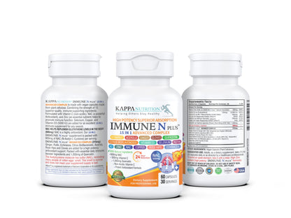 (60 Capsules), NAC 600mg, Quercetin 1,000mg, Vitamin C 500mg, Zinc 50mg, Vitamin D3 5,000iu, Selenium, Copper, Acerola, Ginger, Rutin, Citrus Bioflavonoids, Rose Hips, Echinacea, Immune N Plus 15 in 1 KAPPA NUTRITIONAu supplements