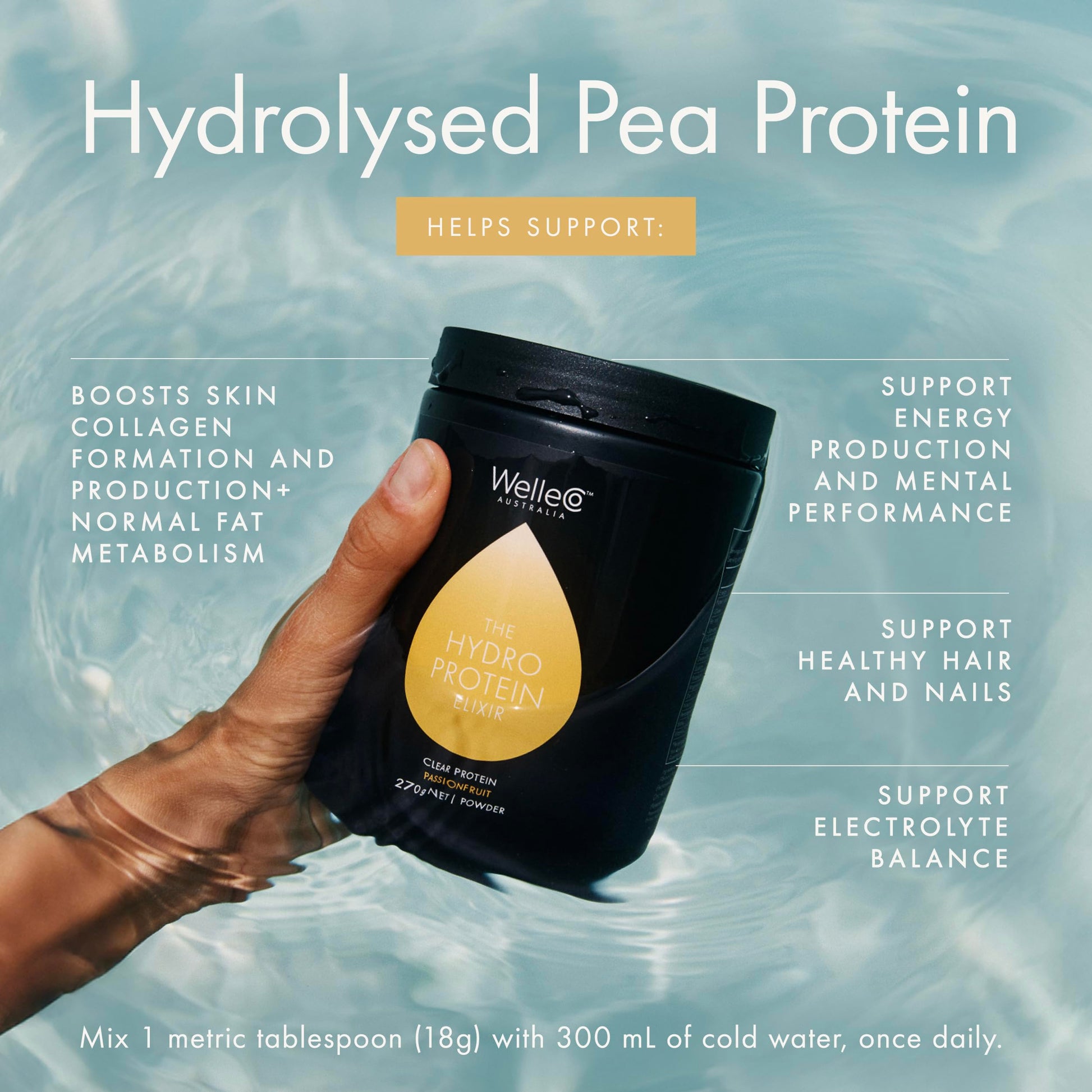 WelleCo HydroProtein Elixir, Potassium Electrolyte Powder with 15g Vegan Protein for Energy, Healthy Hair, Skin & Nails, Easy to Digest Powdered Electrolytes, Passionfruit, 9.5oz Jar WelleCo Au supplements