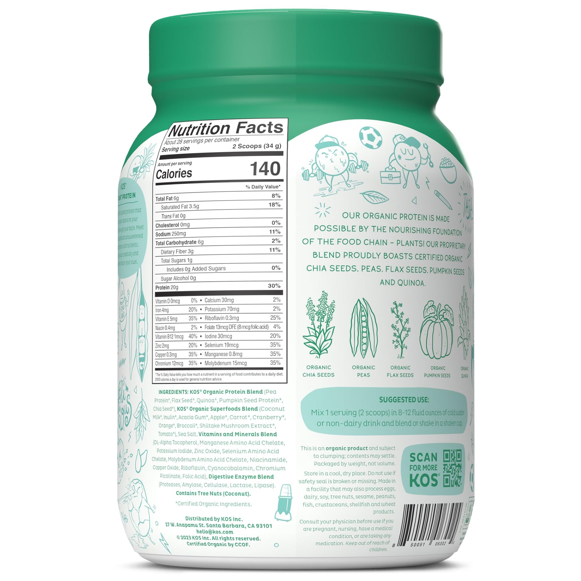 KOS Vegan Protein Powder, Unflavored & Unsweetened - Low Carb Pea Protein Blend KOS Au supplements
