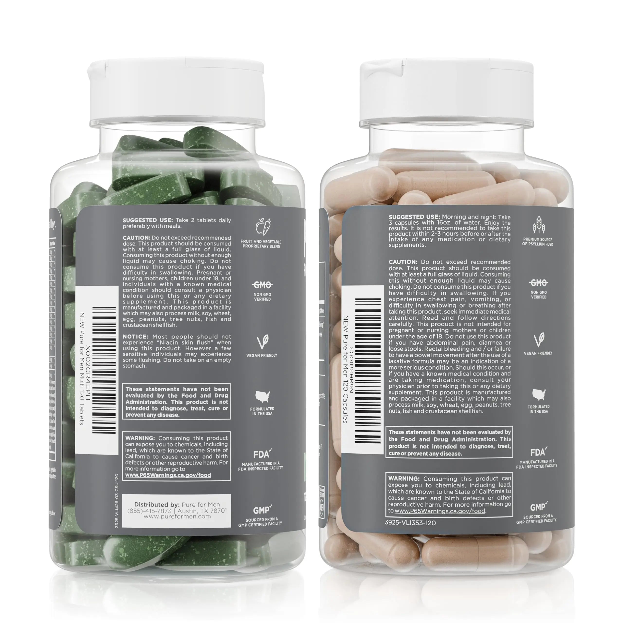 Pure for Men Original Stay Ready Fiber Supplement (120 Capsules) + Vegan Multivitamin (120 Capsules) Pure for Men Au supplements