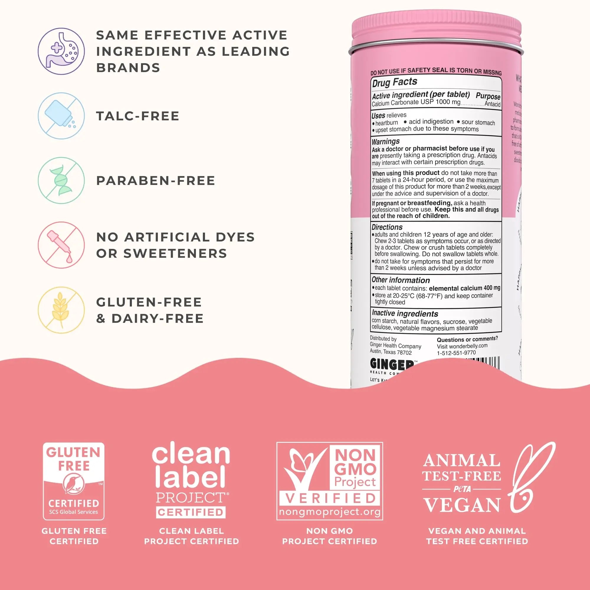 Wonderbelly Antacid, Effective Heartburn and Instant Acid Indigestion Relief, Extra Strength Chewable Tablets, 1000 mg Calcium Carbonate, No Talc or Dye, Strawberry Milkshake, 120 Count Wonderbelly Au supplements