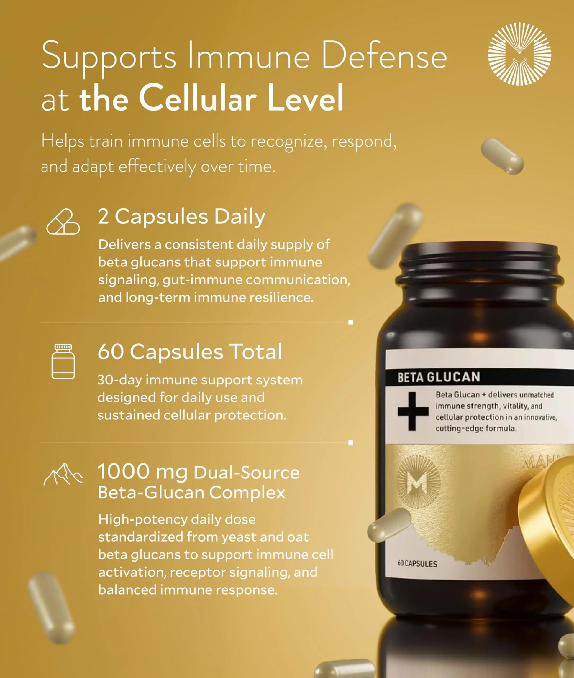 Manna Beta Glucan+ Capsules | 1000mg Beta Glucan Complex | Reishi Mushroom & Oats | Supplement for Immune Support, Heart Health, Cellular Renewal & Antioxidant Protection | 60 Count M Manna Au supplements