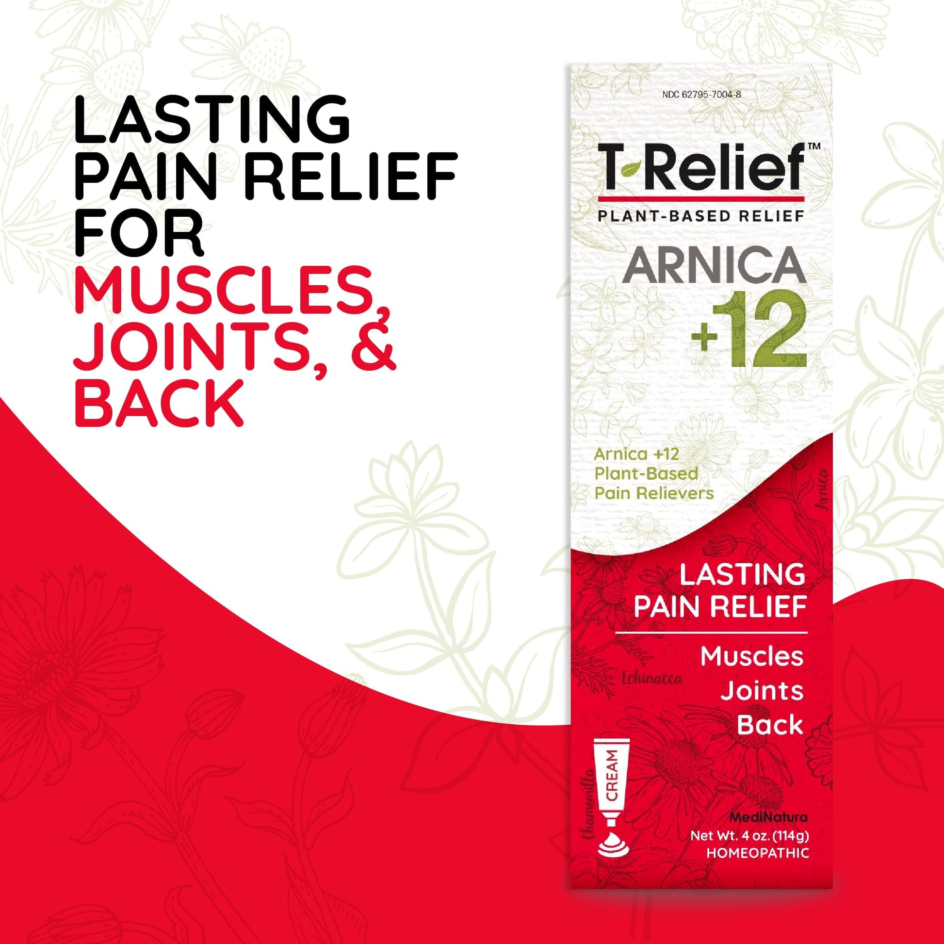 T-Relief Arnica +12 Cream Natural Actives for Back Pain Joint Soreness Muscle Aches & Stiffness, Whole Body Fast Acting Relief for Women & Men - 4 oz MediNatura Au supplements