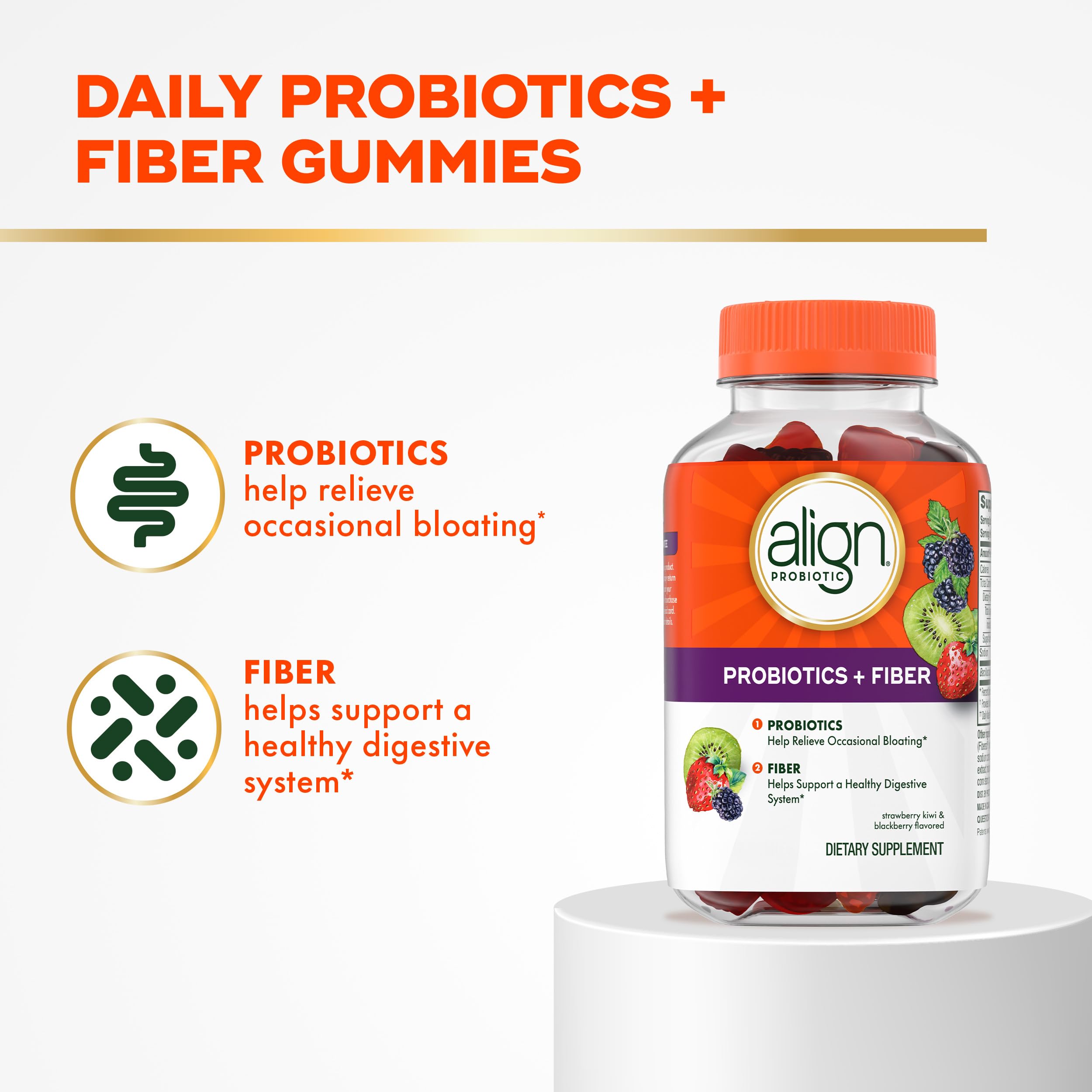 Align Probiotic, Probiotics + Fiber Gummies, Probiotics Help Relieve Occasional Bloating*, Fiber Helps Support a Healthy Digestive System*, #1 Doctor Recommended Probiotic Brand‡, 90 Gummies Align Au supplements