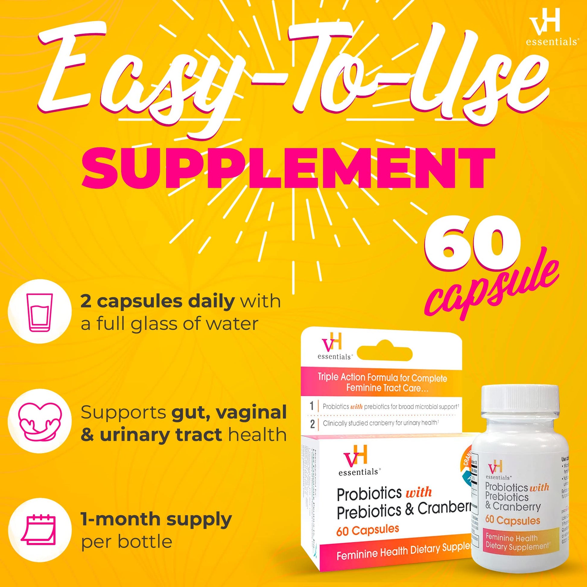 vH essentials Probiotics with Prebiotics and Cranberry Feminine Health vH essentials Au supplements