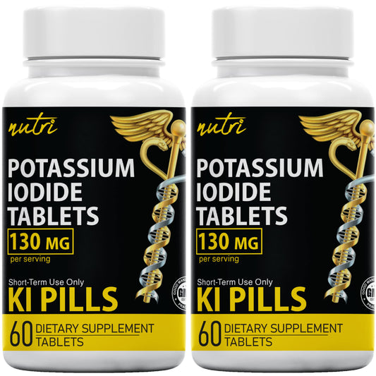 Potassium Iodide Tablets 130 mg (Pack of 2) - (120 Tablets) 10 Year Shelf-Life EXP 2034 to 2035 - Ki Pills - Yoduro de potasio - Nutri Supplements Nature's FusionsUS supplements