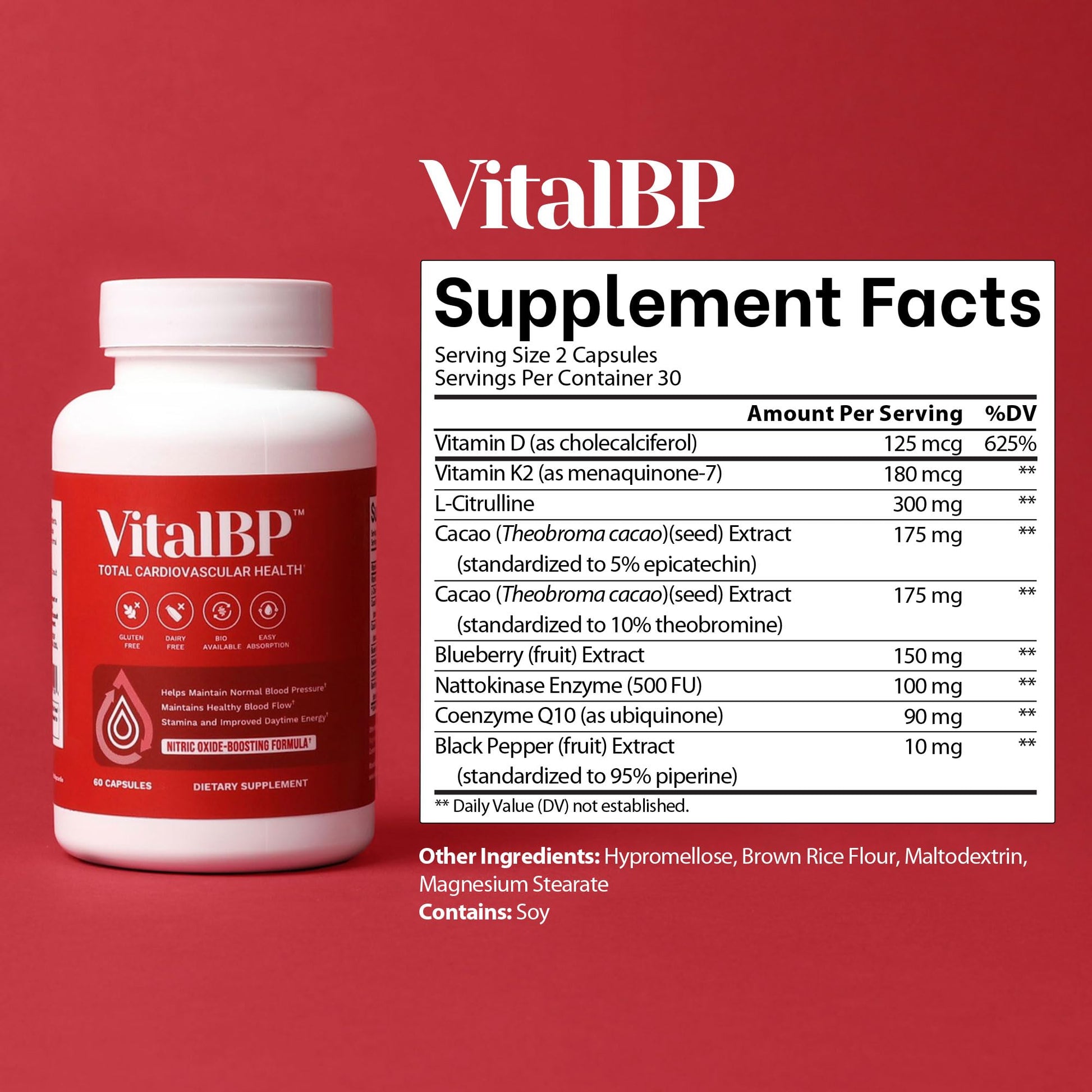 Vital BP - Support for Normal Blood Pressure - Supports Blood Flow & Arteries - with CoQ10, L-Citrulline, and K2 & D3-60 Capsules VitalBP Au supplements