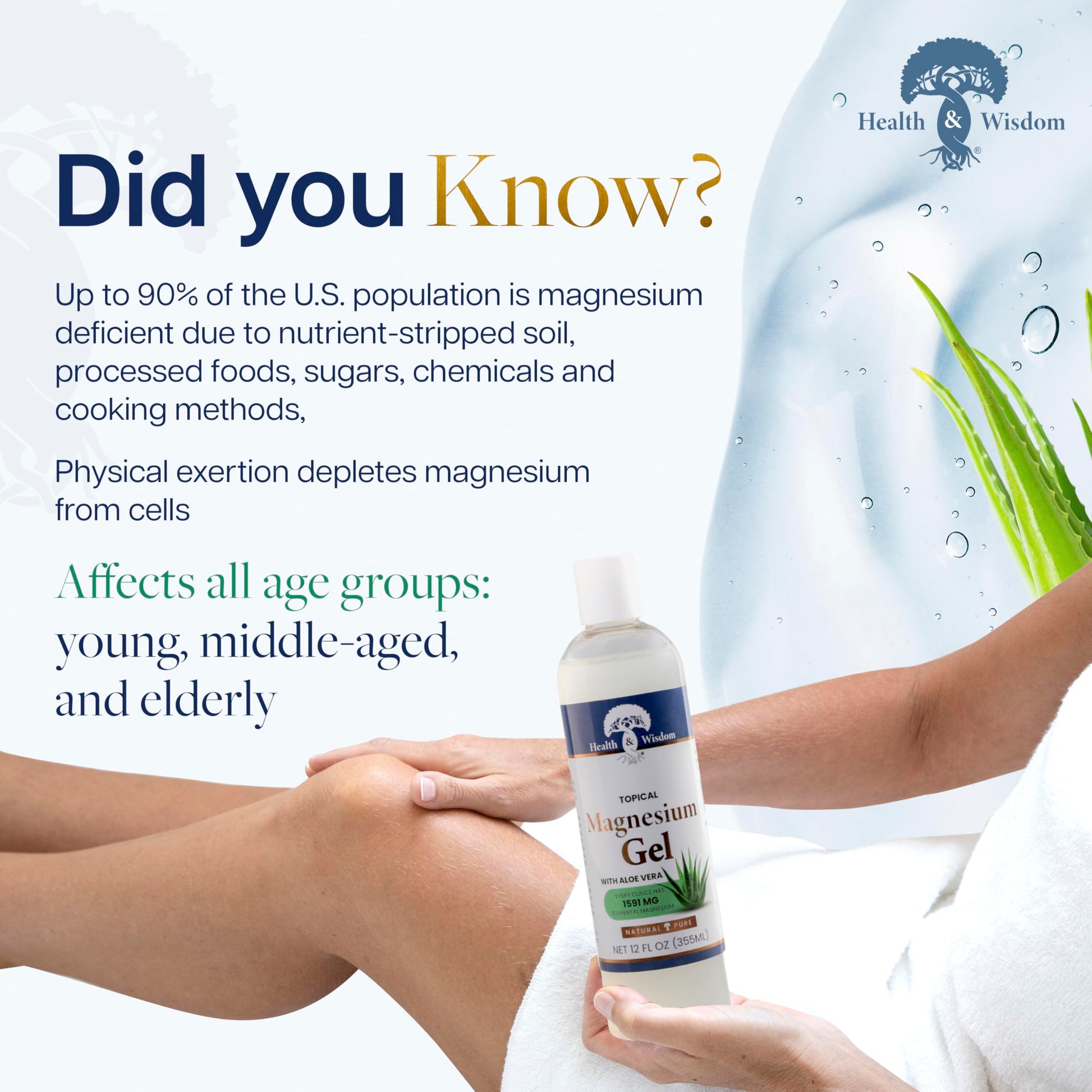 Health and Wisdom Pure Magnesium Gel with Seaweed Extract and Aloe Vera - Topical Muscle & Joint Relief- Natural and Pure Skin & Scalp Moisturizing - Enhanced Absorption - 12 Fl oz Health and Wisdom Au supplements
