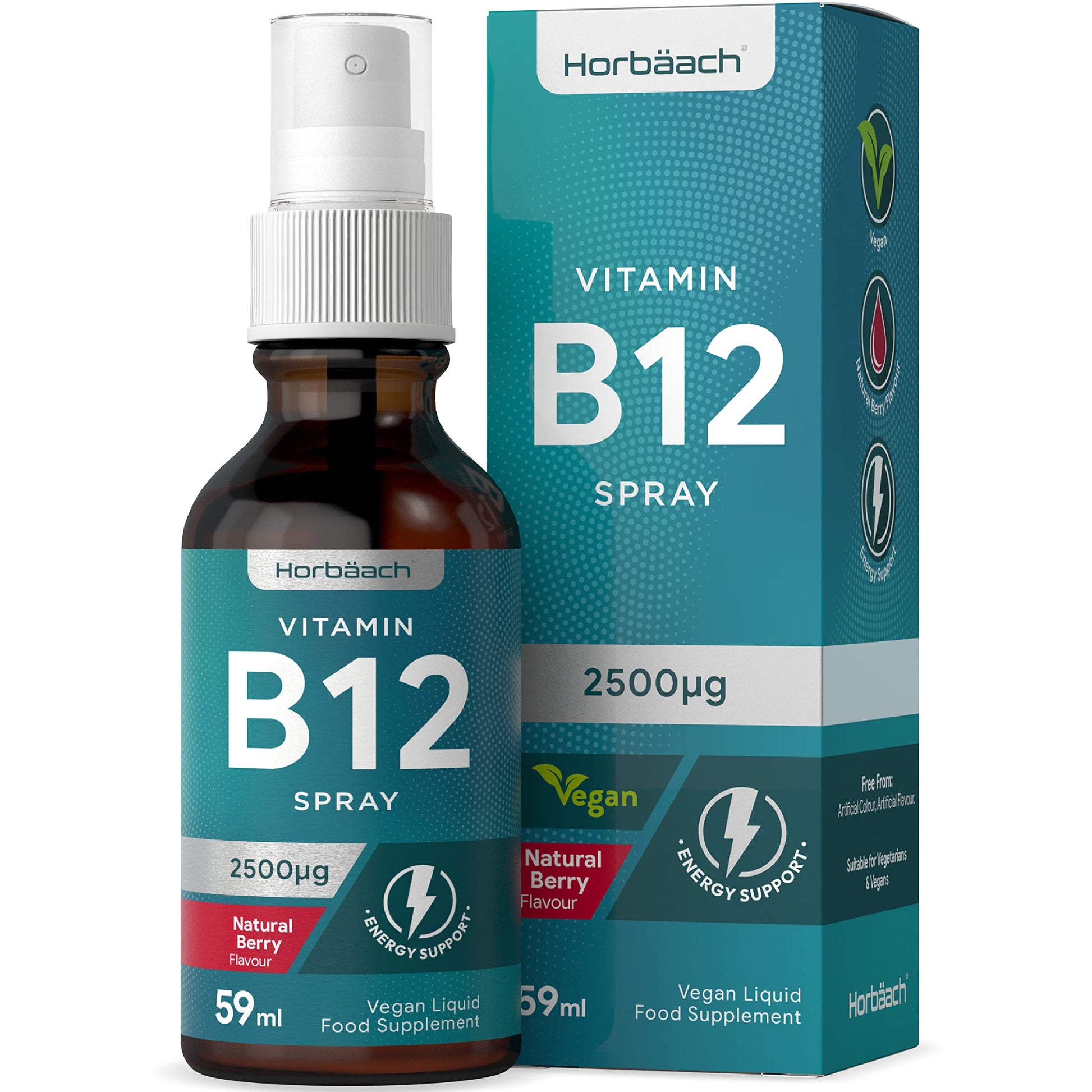Vitamin B12 Spray 2500mcg | 59ml | High Strength Supplement | Natural Berry Flavour Horbäach Au supplements