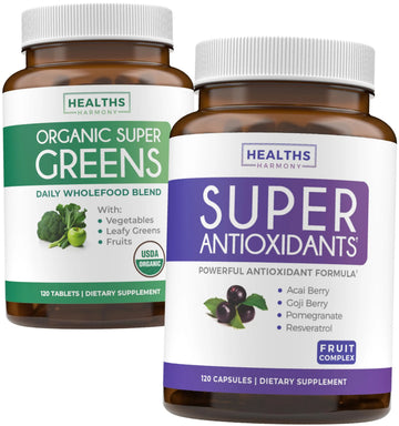 Super Greens & Antioxidants (2-Month Supply) Antioxidant Power Greens Bundle of Organic Super Greens Powder - Complete Superfood (120 Capsules) & Super Antioxidants - Powerful Superfood (120 Capsules) Healths Harmony Au supplements