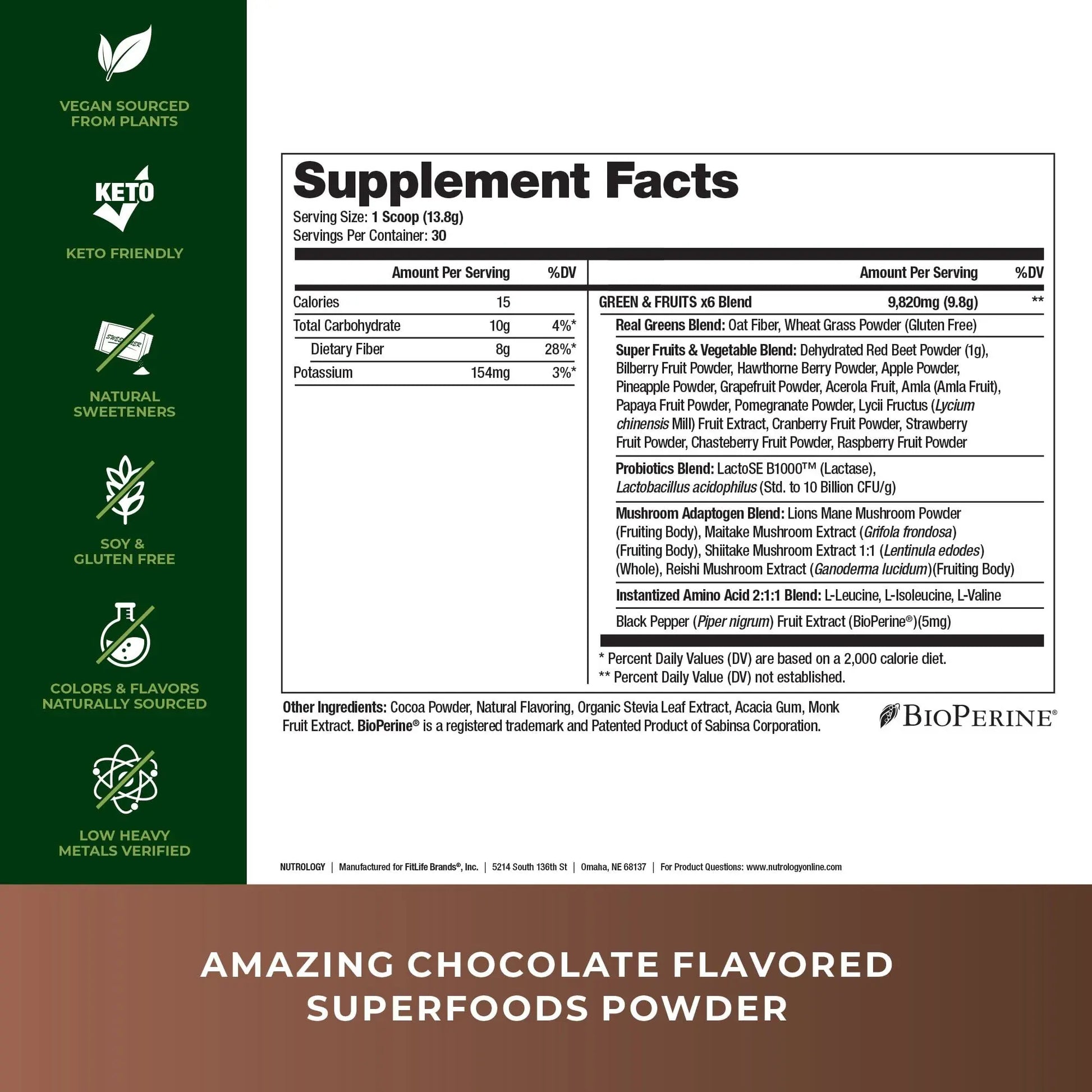 Nutrology Greens & Fruits Powder-Naturally Sourced Superfood, Chocolate (30 Servings) Zen Natural Magnesium Supplement (30 Servings) Nutrology Au supplements