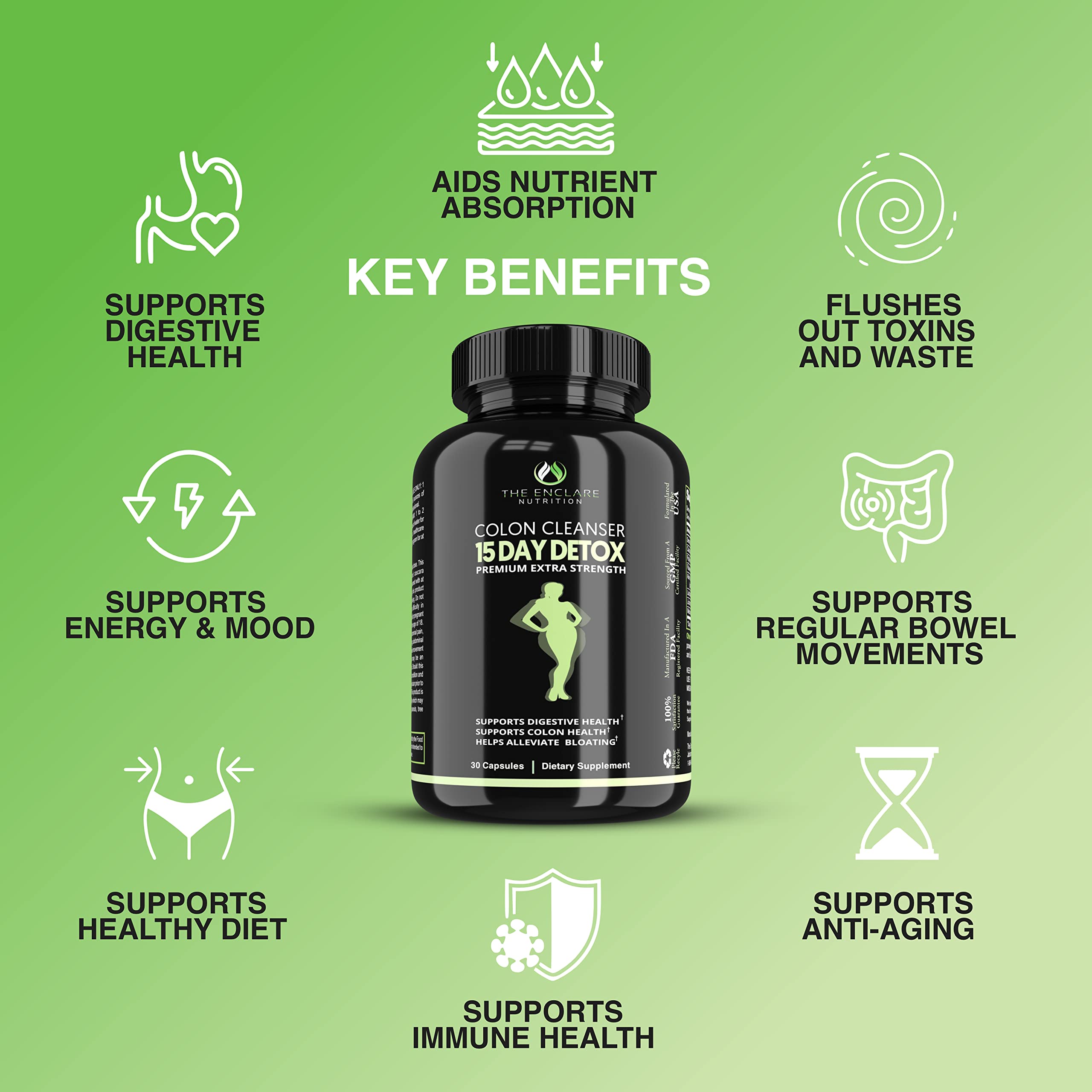 Colon Cleanse Fast-Acting Colon Cleanser Detox. Healthy Bowel Movement THE ENCLARE NUTRITION Au supplements
