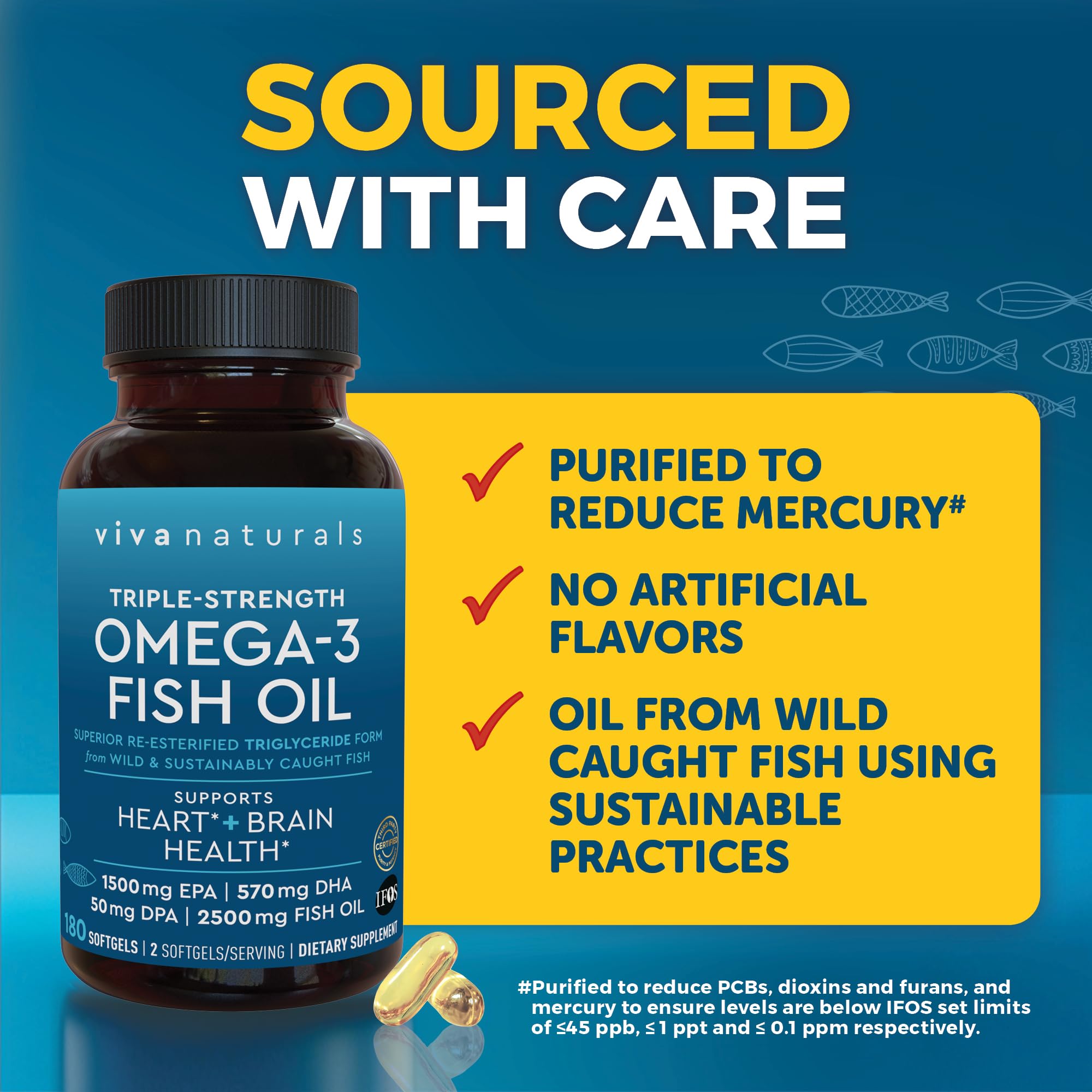 Triple Strength Fish Oil Omega 3 Supplements for Women and Men – 2500 mg High-Potency, Easy-to-Absorb Re-esterified Triglyceride Form, Pescatarian-Friendly DPA Omega 3 EPA DHA Supplement,180 Softgels Viva Naturals Au supplements