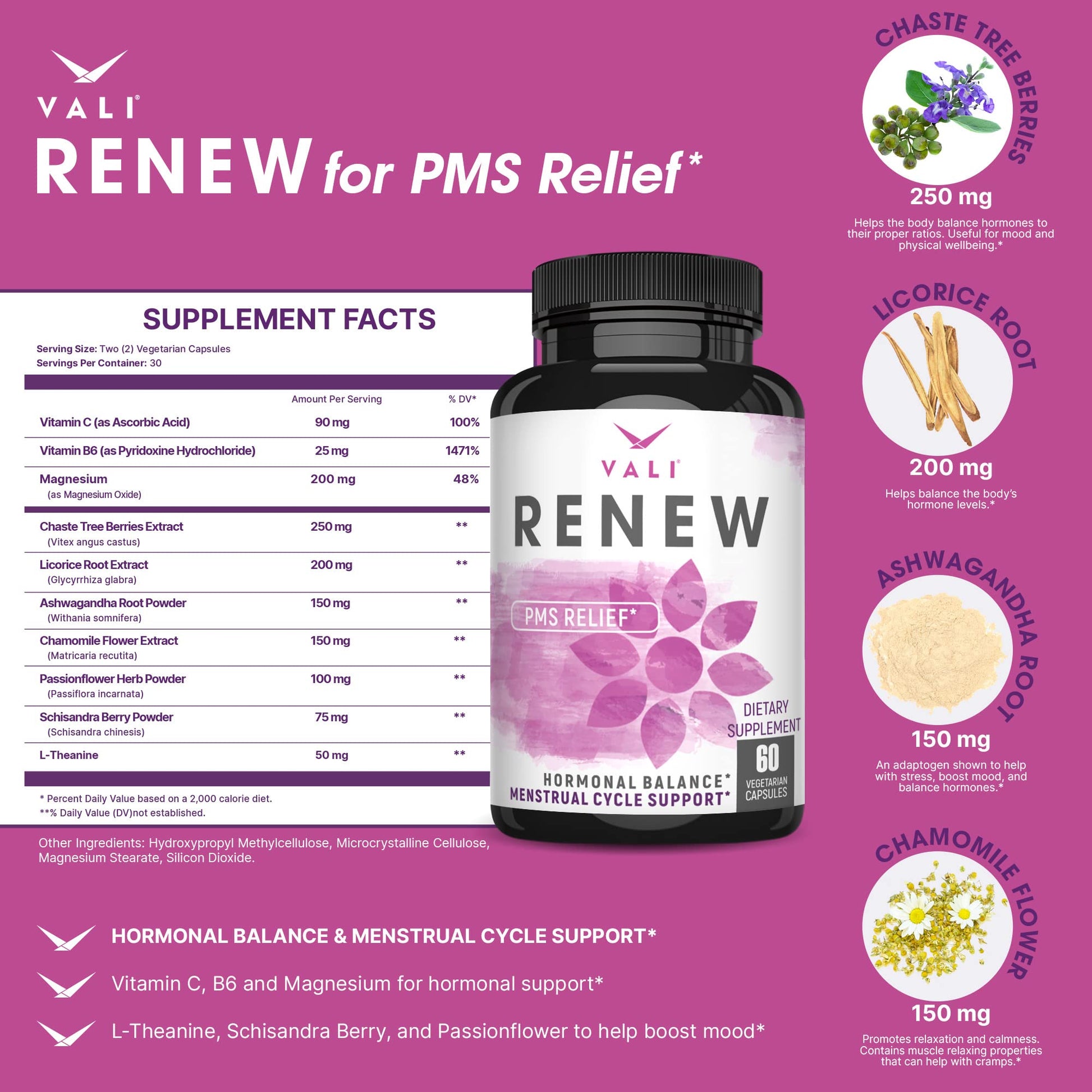 VALI Renew PMS Relief Supplement. Women’s Menstrual Cycle Support. Herbal Formula VALI Au supplements
