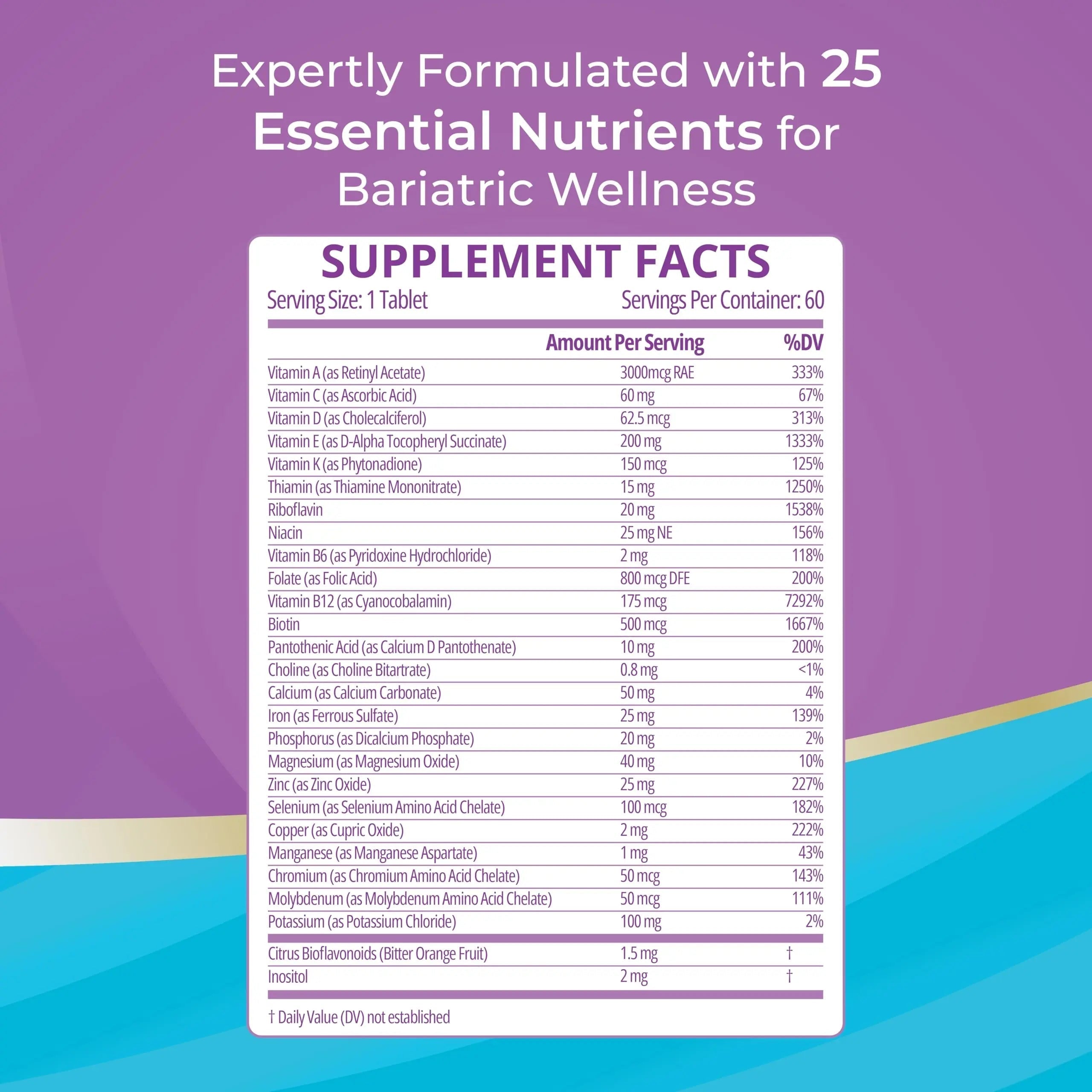 High A D E K Bariatric Multivitamin for Post DS/SADI Surgery, 25 Essential Nutrients for Post-Weight Loss Surgery, 60 Tablets Bariatric Best Supplements Au supplements