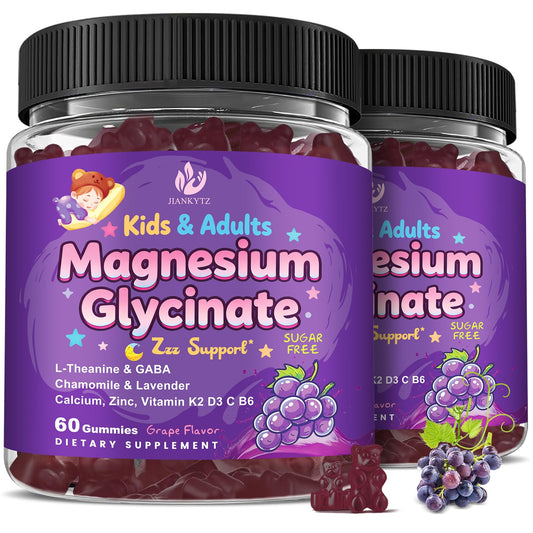 (2Pack) Sugar Free Magnesium Glycinate Gummies for Kids & Adults - Zzz Support, Relaxation & Cognition Support, 200/400mg Magnesium Gummies with L-Theanine, JIANKYTZUS supplements