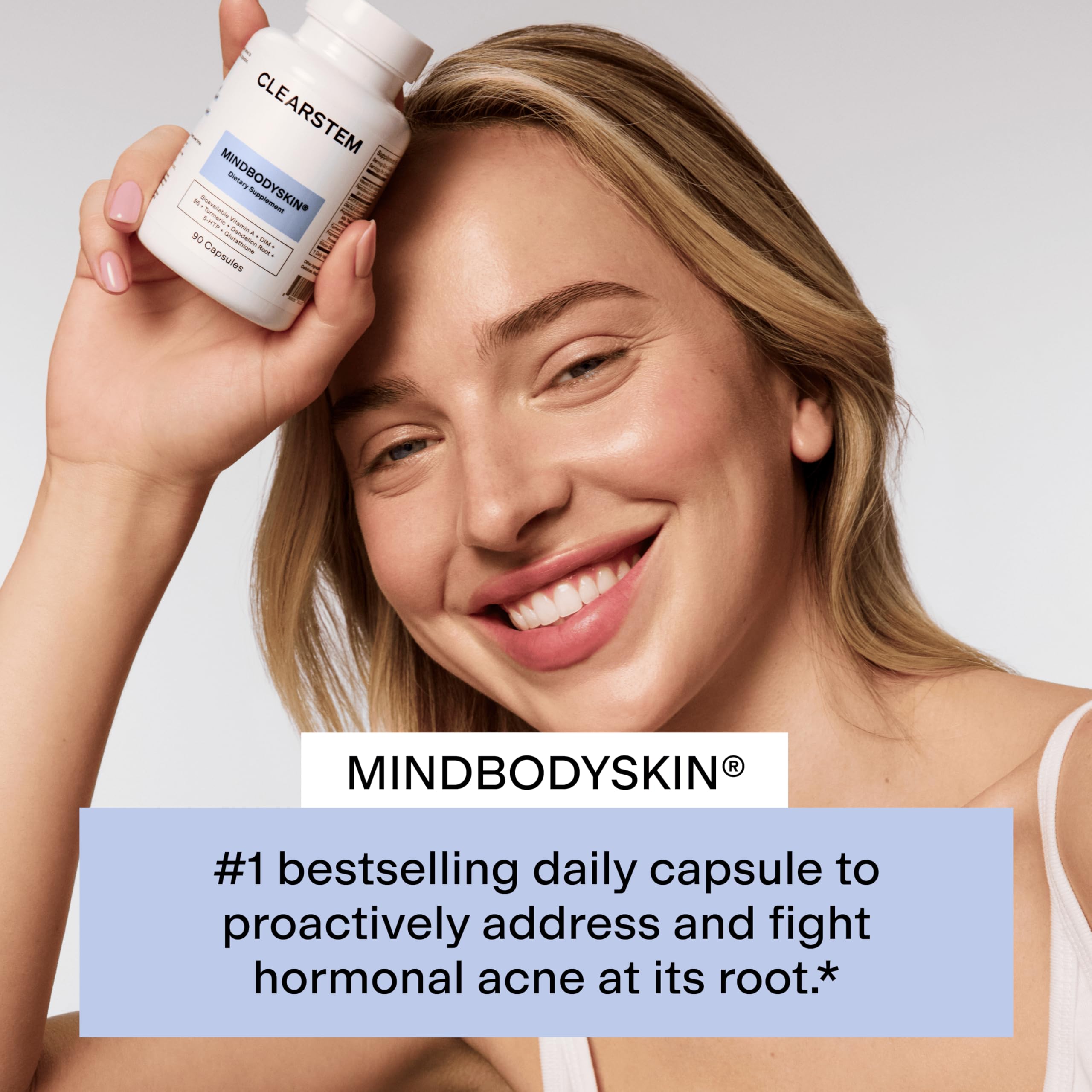 CLEARSTEM - MINDBODYSKIN Hormonal Acne Supplement (5-HTP) - Natural DIM Supplement - Skin Care Vitamins - Hormone Balance, Antioxidants - Gluten Free, Cruelty Free - 30 Servings, 90 Capsules CLEARSTEM Au supplements