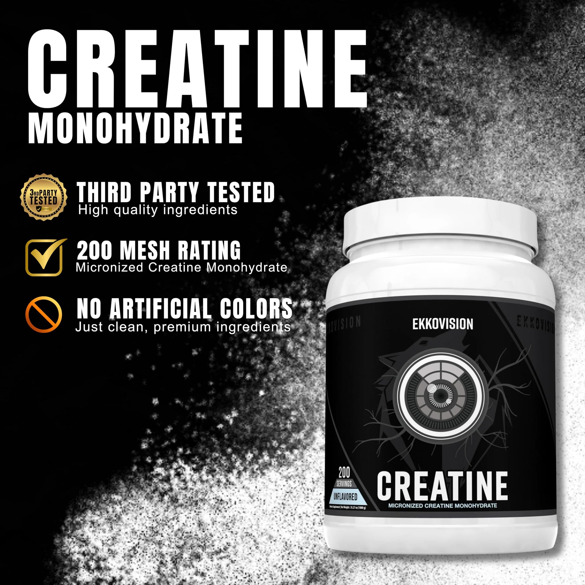 Ekkovision Creatine Monohydrate Powder, Micronized, Unflavored, Pre Workout & Post Workout Supplement for Men and Women, Energy Support, Easy to Mix in Shakes, Smoothies & Beverages, 200 Servings Ekkovision Au supplements