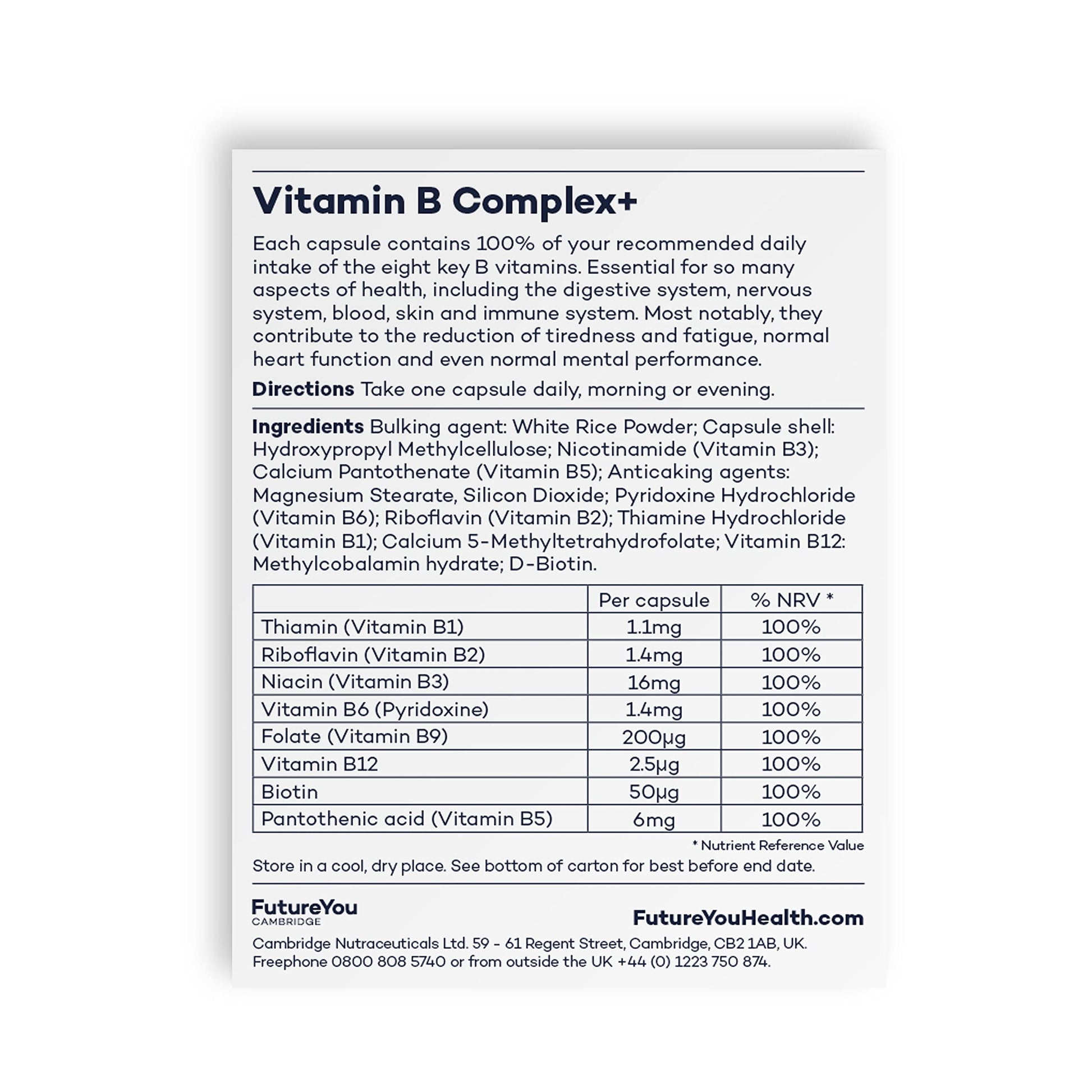 Vitamin B Complex+ Supplements – 8 Key B Vitamins for Optimal Cell Health – Energy Capsules FutureYou Cambridge Au supplements