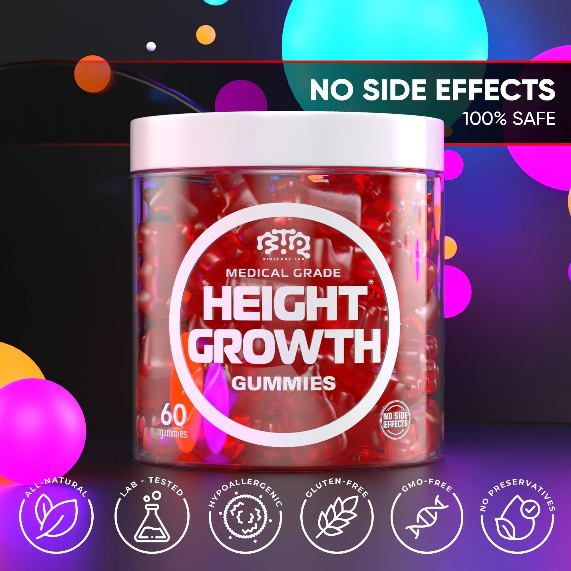 BIOTEQUELAB Height Growth Increase Gummies Vitamins, Grow Tall Supplement, Calcium, Magnesium, Zinc, Ashwagandha BTQ BIOTEQUE LAB Au supplements