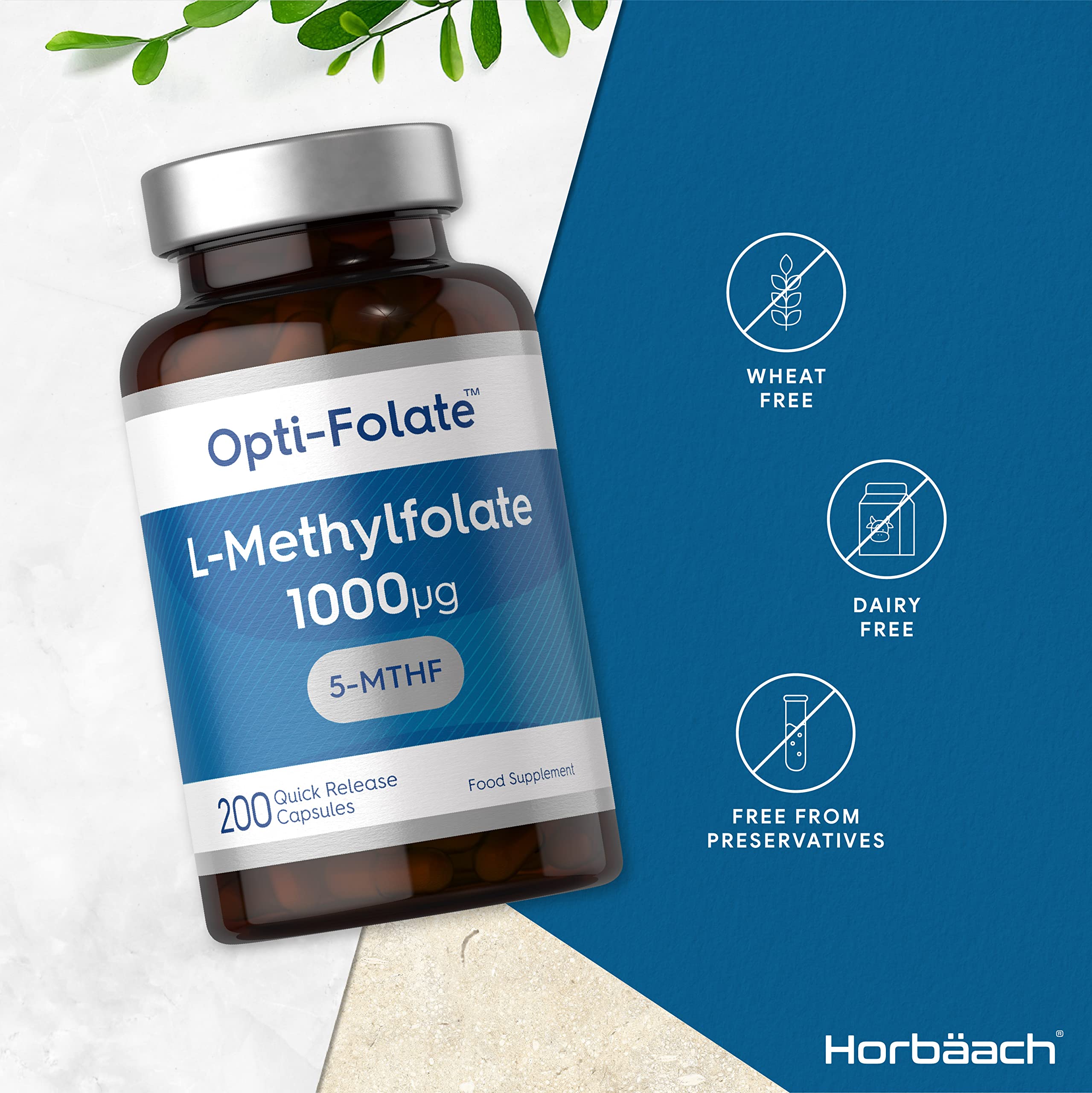 L-Methylfolate 1000ug | 200 Capsules | 5-MTHF Folate Supplement | Active Form Horbäach Au supplements