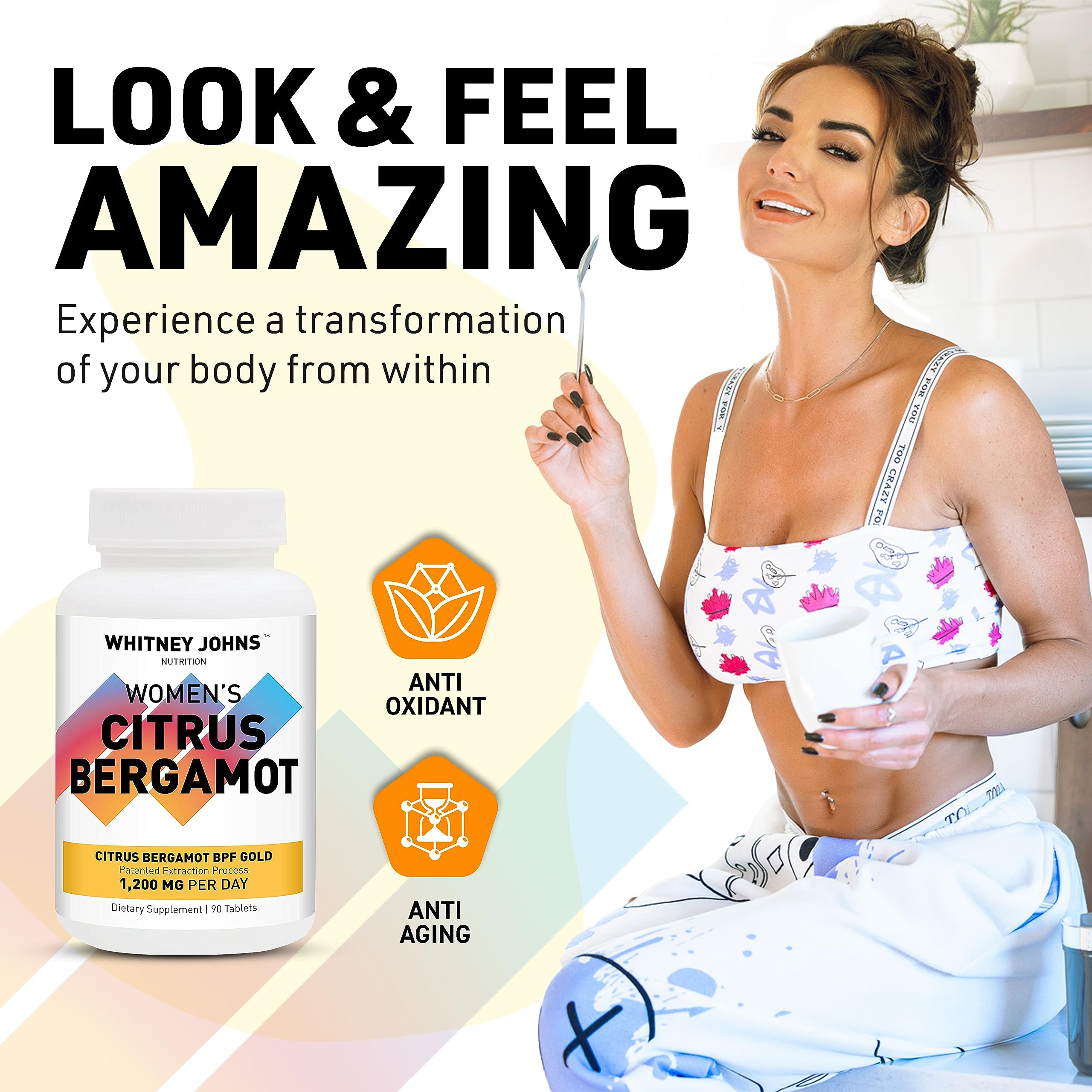 Whitney Johns Citrus Bergamot for Women, Clinically Tested Bergamot Supplement Specifically Formulated for Womens Health and Wellness, Antioxidant, 1200mg, 90 Tablets Whitney Johns Au supplements