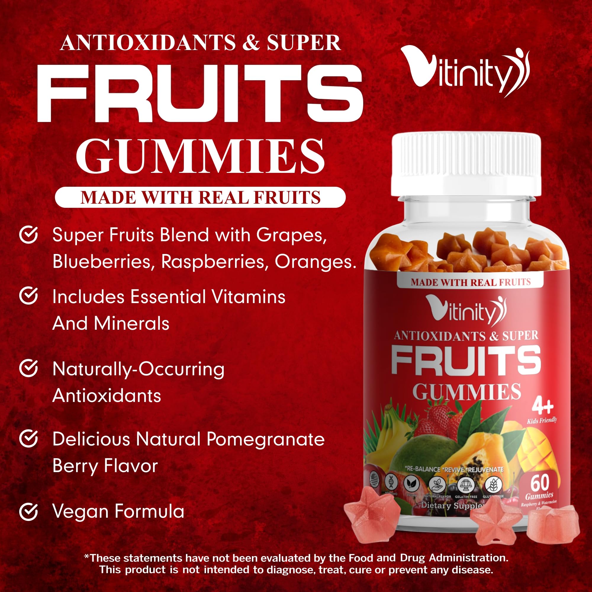 VITINITY Made with Real Fruit-Real Veggie Gummies-Superfood Vegetable Vitamin Supplement for Women,Men,Kids-Blend of Fruit and Greens for Daily Health.Fruits and Vegetables Supplements (30-Day Supply) VITINITY Au supplements