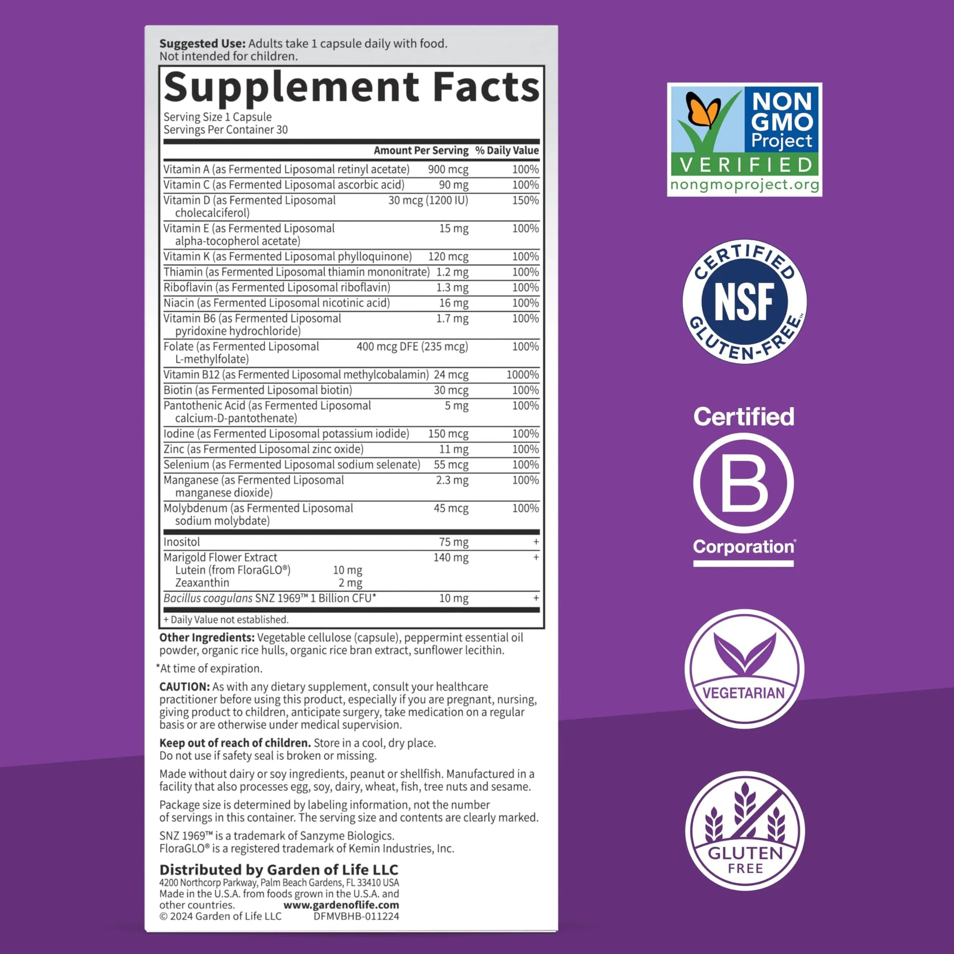 Garden of Life Dr Formulated Multi+ Brain Health, Fermented Liposomal Multivitamin + Lutein & Zeaxanthin, Vitamin D3 & Probiotics Garden of Life Au supplements