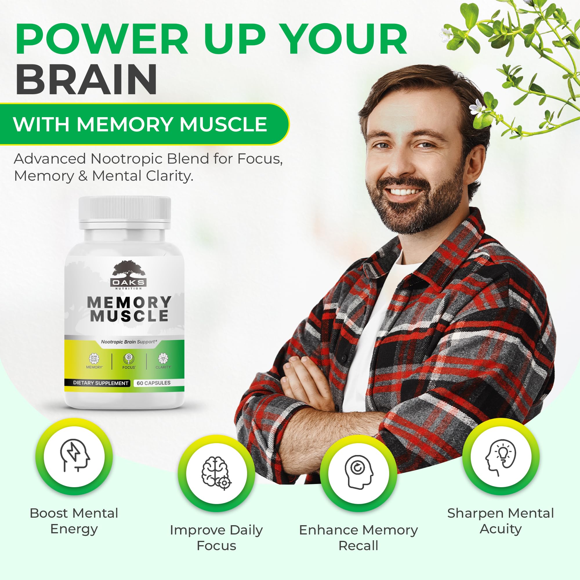 Memory Muscle – Advanced Nootropic Brain Supplement with Vitamin B12, Bacopa Monnieri & DMAE for Focus, Memory, Mental Clarity & Clean Energy – Premium Cognitive Support Formula Oaks Nutrition Au supplements