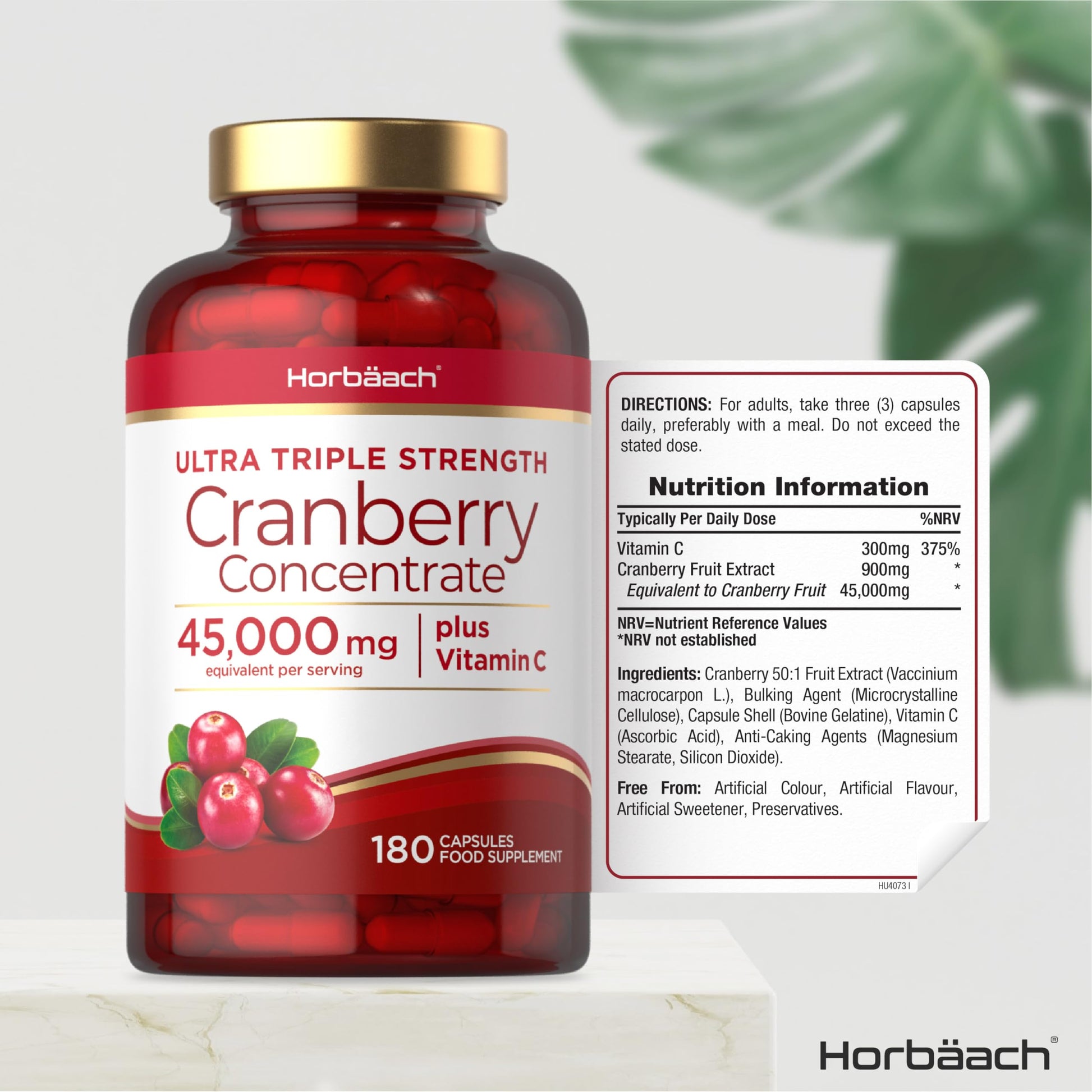Cranberry Capsules 45,000 mg | High Strength Cranberry Extract with Vitamin C Horbäach Au supplements