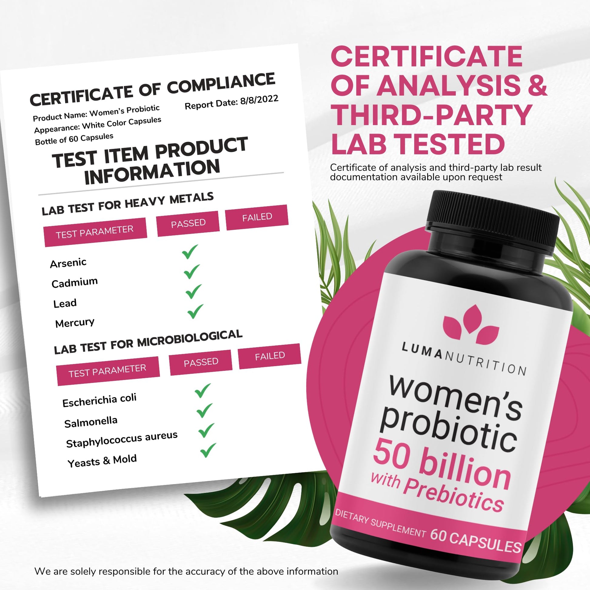 Luma Nutrition Probiotics for Women with Prebiotics - 50 Billion CFU - Formulated for Digestive Luma Nutrition Au supplements
