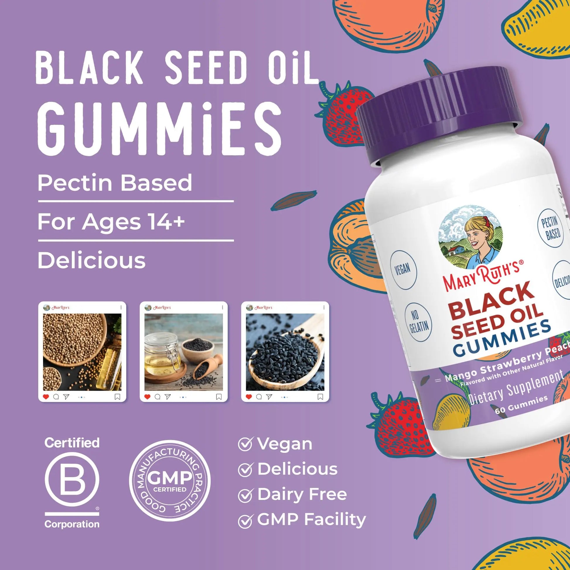 MaryRuth Organics Black Seed Oil Gummies | Black Cumin Seed Oil Supplement | Traditionally Used for Immune Support & Cardiovascular Health | Vegan | No Gelatin | Pectin Based | 60 Gummies MARYRUTH'S Au supplements