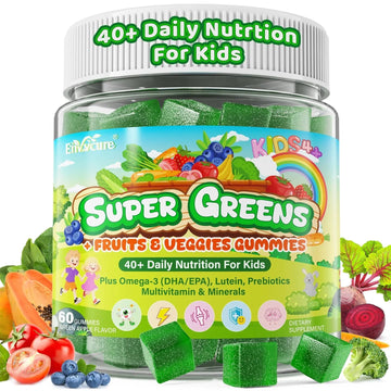 Kids Super Greens Gummies, w/Multivitamins, Spirulina, Chlorella, Spinach, Broccoli, Calcium, Omega-3 (DHA/EPA) EnvyCure Au supplements
