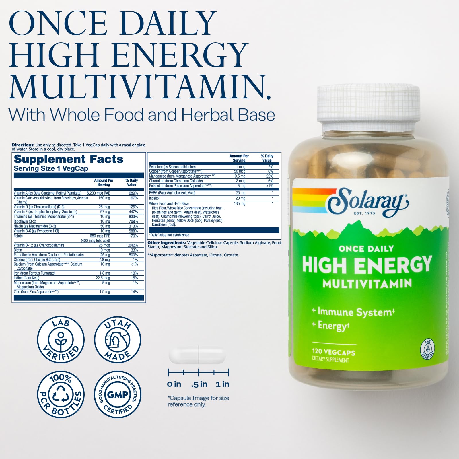 SOLARAY Once Daily High Energy Multivitamin for Women and Men - Energy Supplements - Immune Support w/Vitamin C, A, D and E, Vitamin B Complex SOLARAY Au supplements