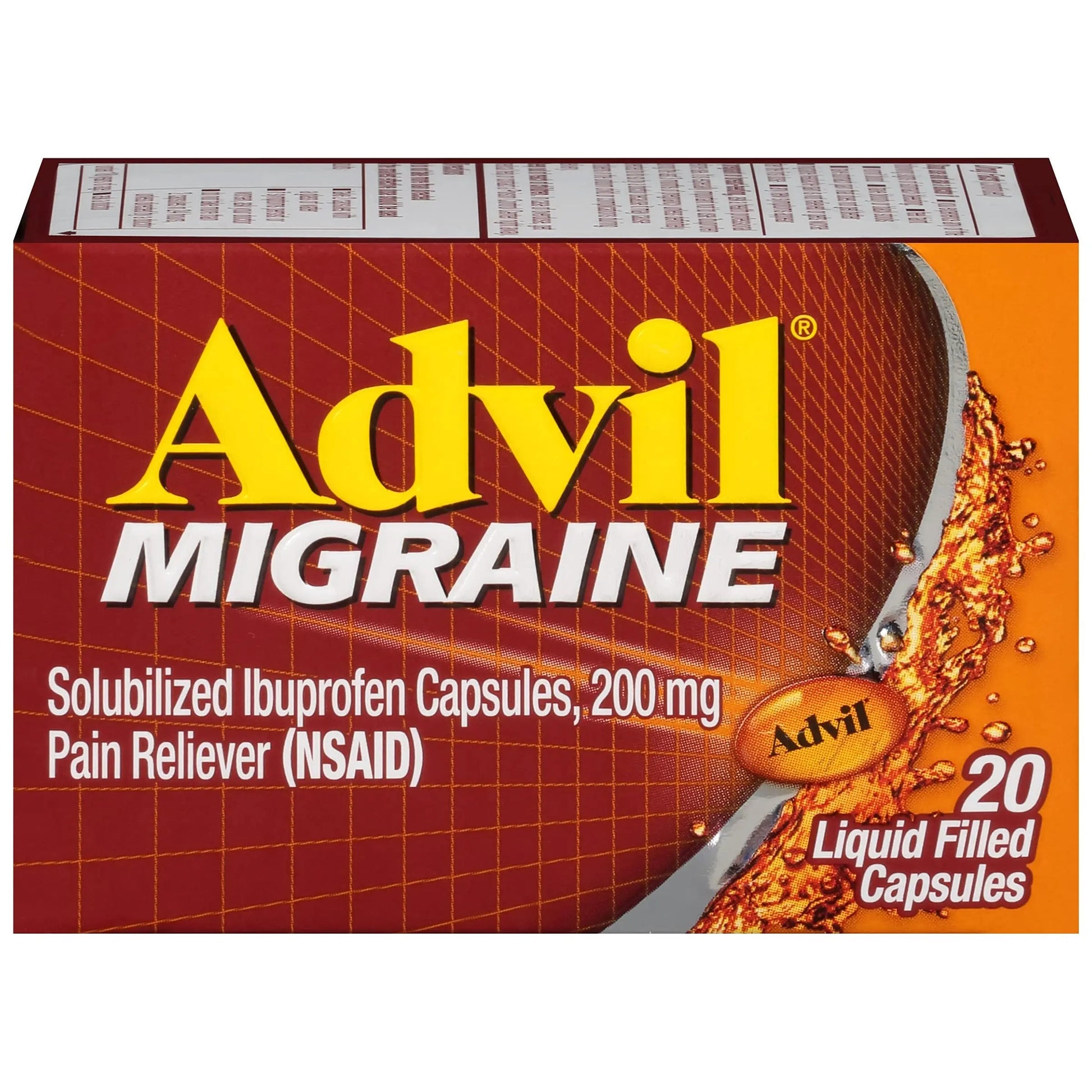 Advil Migraine Headache Relief, Ibuprofen Capsules with Ibuprofen 200mg for Migraine Relief, Nausea Relief and Light Sensitivity Relief - 20 Liquid Filled Capsules Advil Au supplements