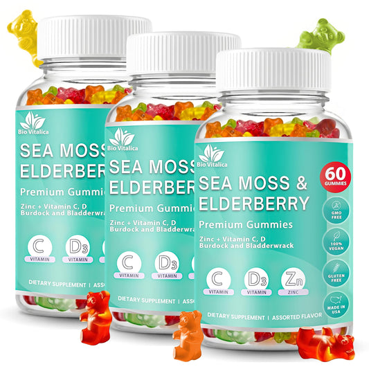 BIO VITALICA Irish Sea Moss Gummies with Elderberry – USA Made Vegan Gummies with Vitamin C, D & Zinc – Immune Support Supplement with Bladderwrack & Burdock Root for Adults & Kids – 3 Packs BIO VITALICAAu supplements