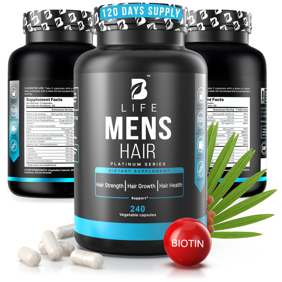 Men’s Hair Growth Supplement – Biotin & Collagen Hair Vitamins for Men – Thicker, Fuller Hair, Nail & Scalp Support – Hair Loss Supplement with Zinc, Selenium & Vitamins A C D E – 240 Capsules B Life Company Au supplements