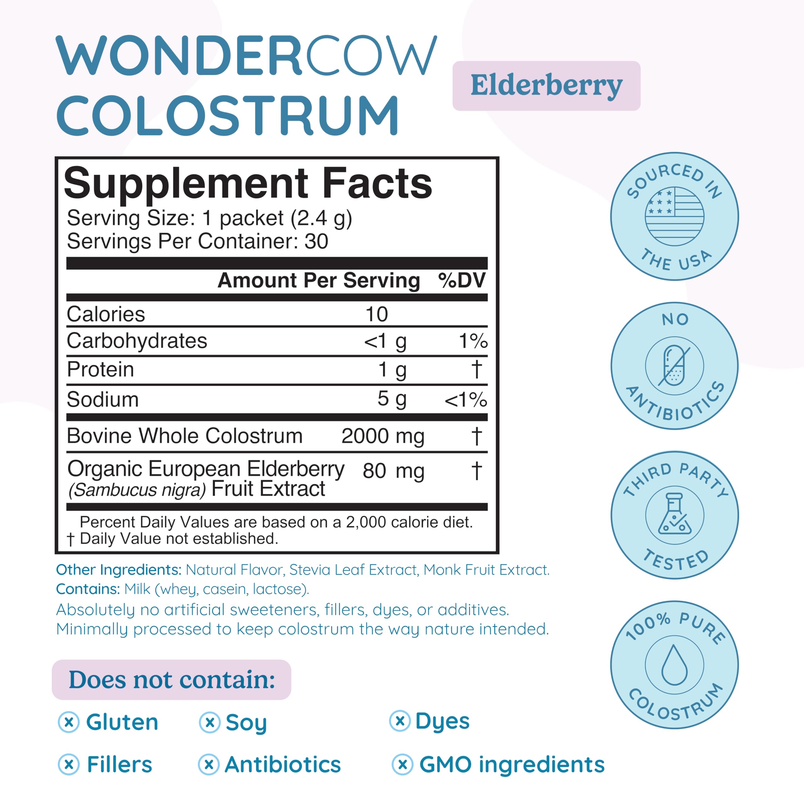 WONDERCOW Colostrum Supplement Powder for Gut Health, Immune Support & Wellness | Natural IgG Pure Whole Bovine Colostrum Superfood, Elderberry, 30 Servings WONDERCOW Au supplements