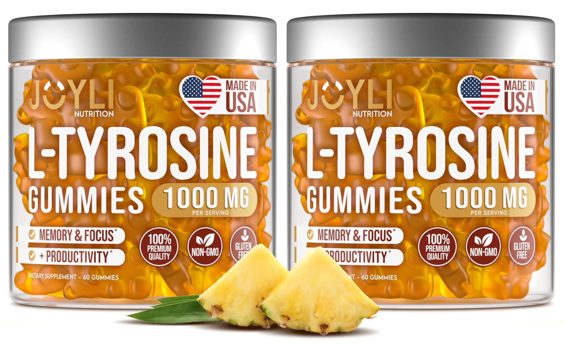 2 Pack - JOYLI L-Tyrosine Gummies 1000MG – Sugar-Free Vegan Focus Supplement & Mood Support for Kids & Adults – 500mg Per Gummy – Sleep Gummies for Memory, Energy & Wellness – 60 Pcs per Pack JOYLI Nutrition Au supplements