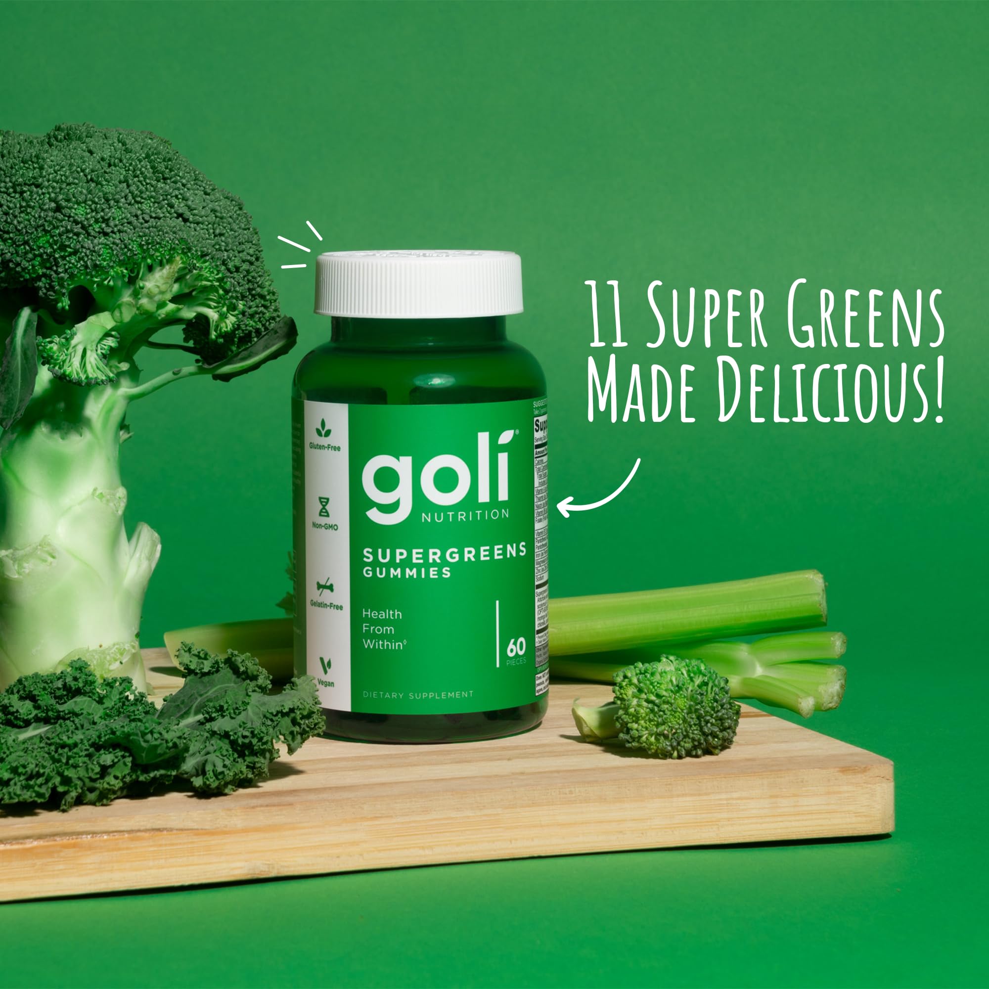 Goli Supergreens Gummies with Probiotics - Artichoke Leaf Extract, Spirulina, Kale, Vitamins A, B6, B12 - Vegan, Gluten-Free, Non-GMO Goli Au supplements
