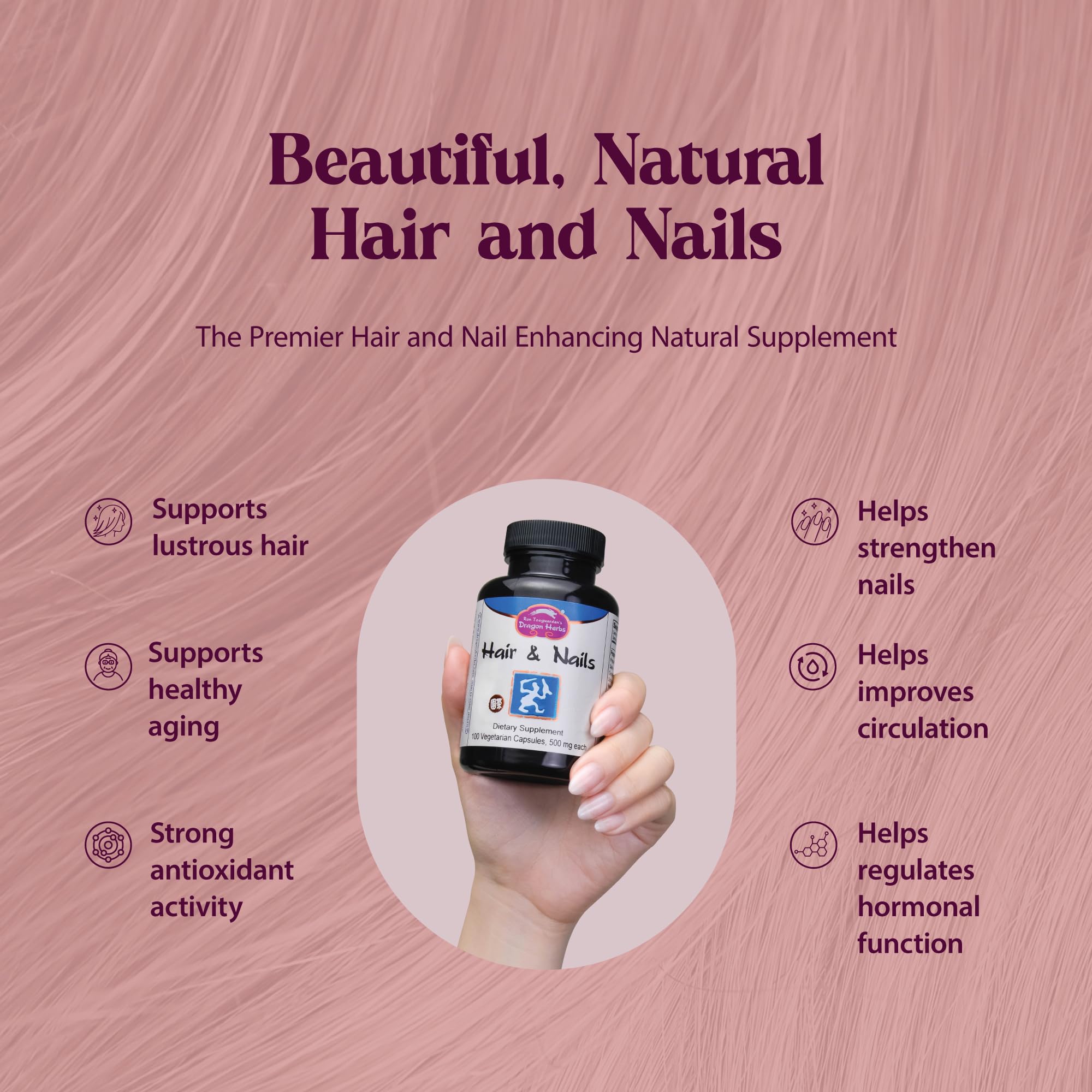 Dragon Herbs Hair and Nails | All Natural Supplement to Support Hair, Nails, Healthy Aging, and Circulation | All Natural Ingredients, Non-GMO (100 Capsules, 500 mg Per Capsule) Dragon Herbs Au supplements