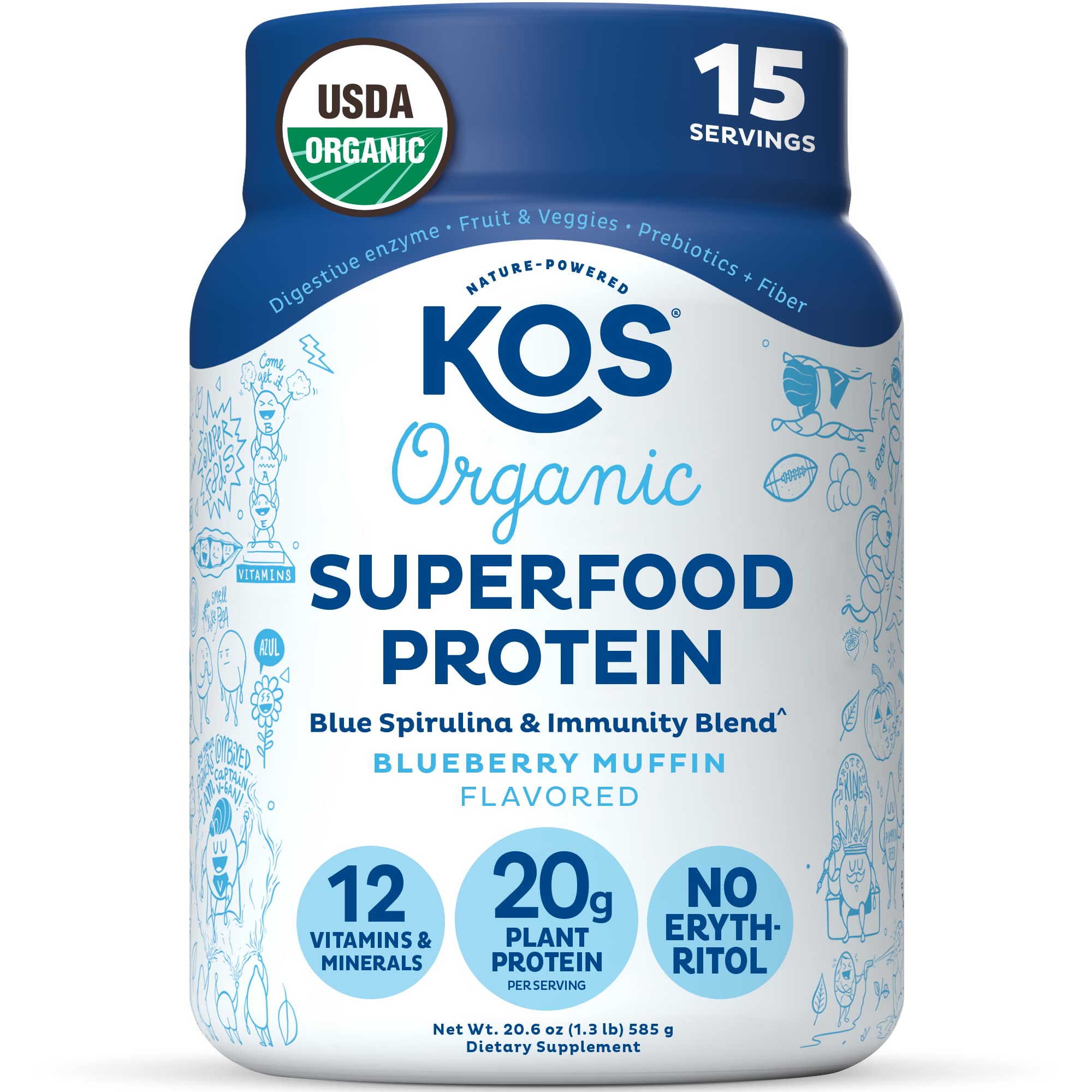 KOS Plant Based Protein Powder, Blueberry Muffin - Organic Pea Protein Superfood KOS Au supplements