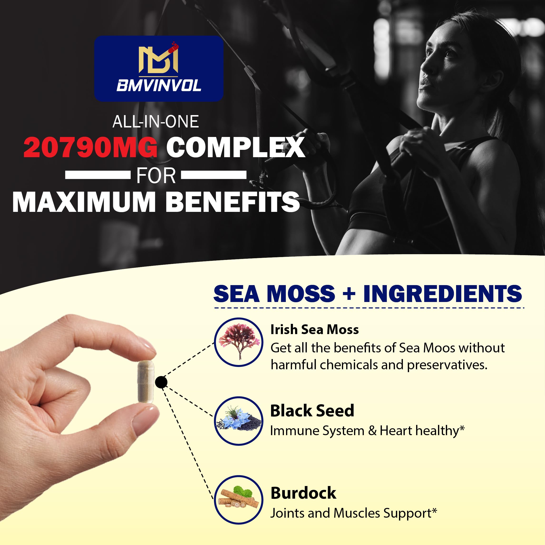 BMVINVOL 100 Capsules - Sea Moss Capsules 20790mg with Bladderwrack, Burdock BMVINVOL Au supplements