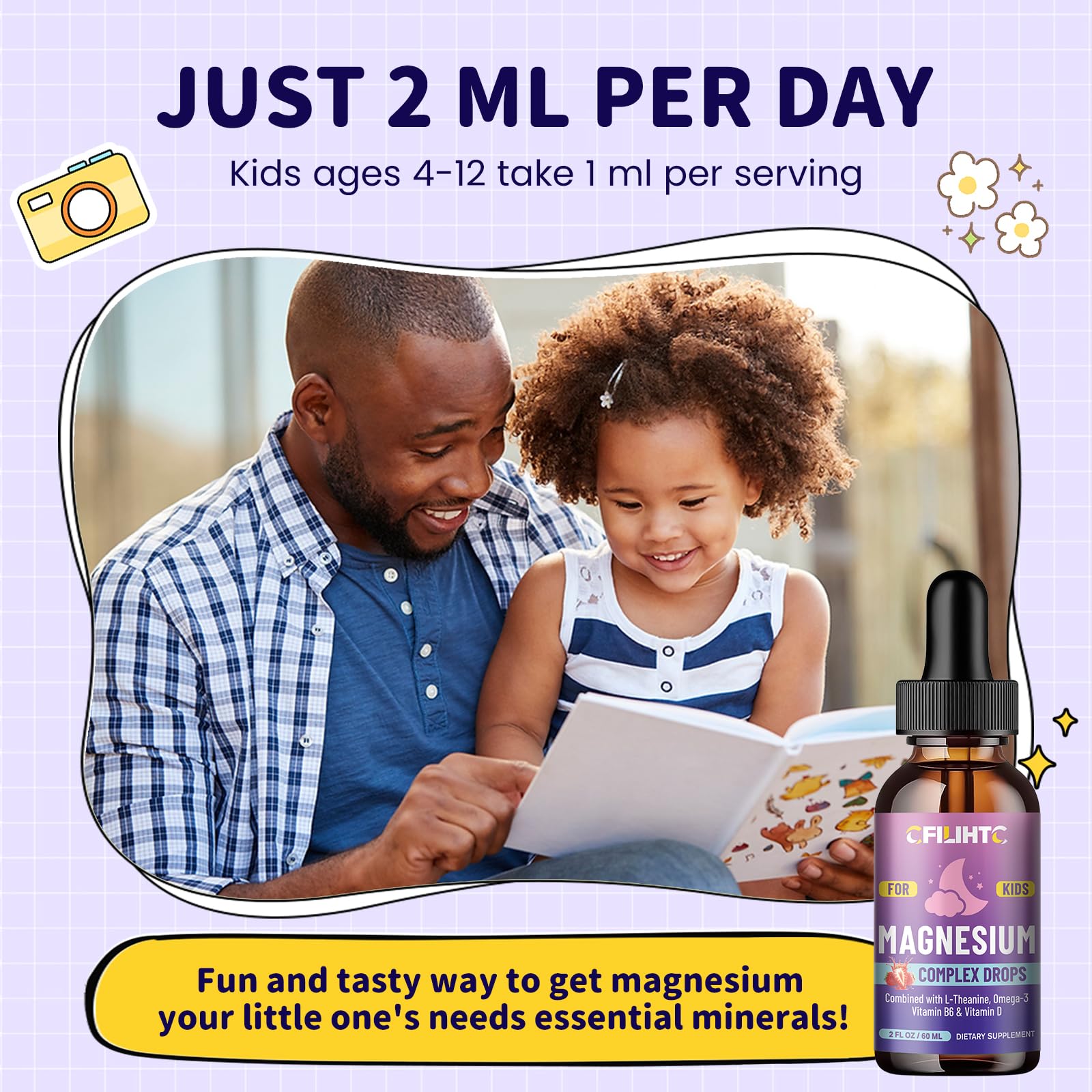 Kids Magnesium Liquid Drops-Magnesium Glycinate Liquid for Kids Supplement-w/L-theanine, Omega-3, Vitamin B6, D3 - for Sleep, Relaxation, Brain, Bones - 4 Fl Oz Children's Calm CFILIHTC Au supplements