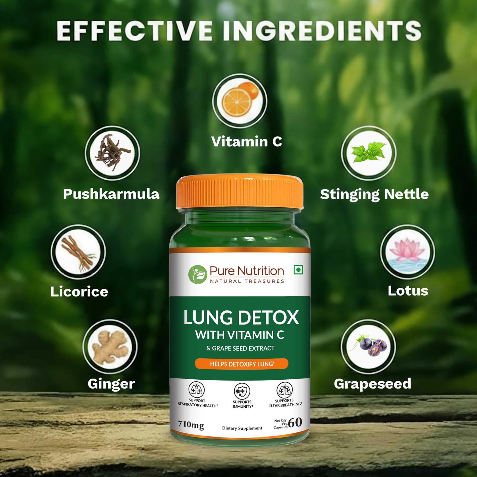 Pure Nutrition Lung Health Supplement | 60 Caps | Herbal Lung Support Formula with Quercetin, Vitamin C, Nettle, Vasaka Leaf, Lotus, Licorice & Ginger. PURE NUTRITION NATURAL TREASURES Au supplements