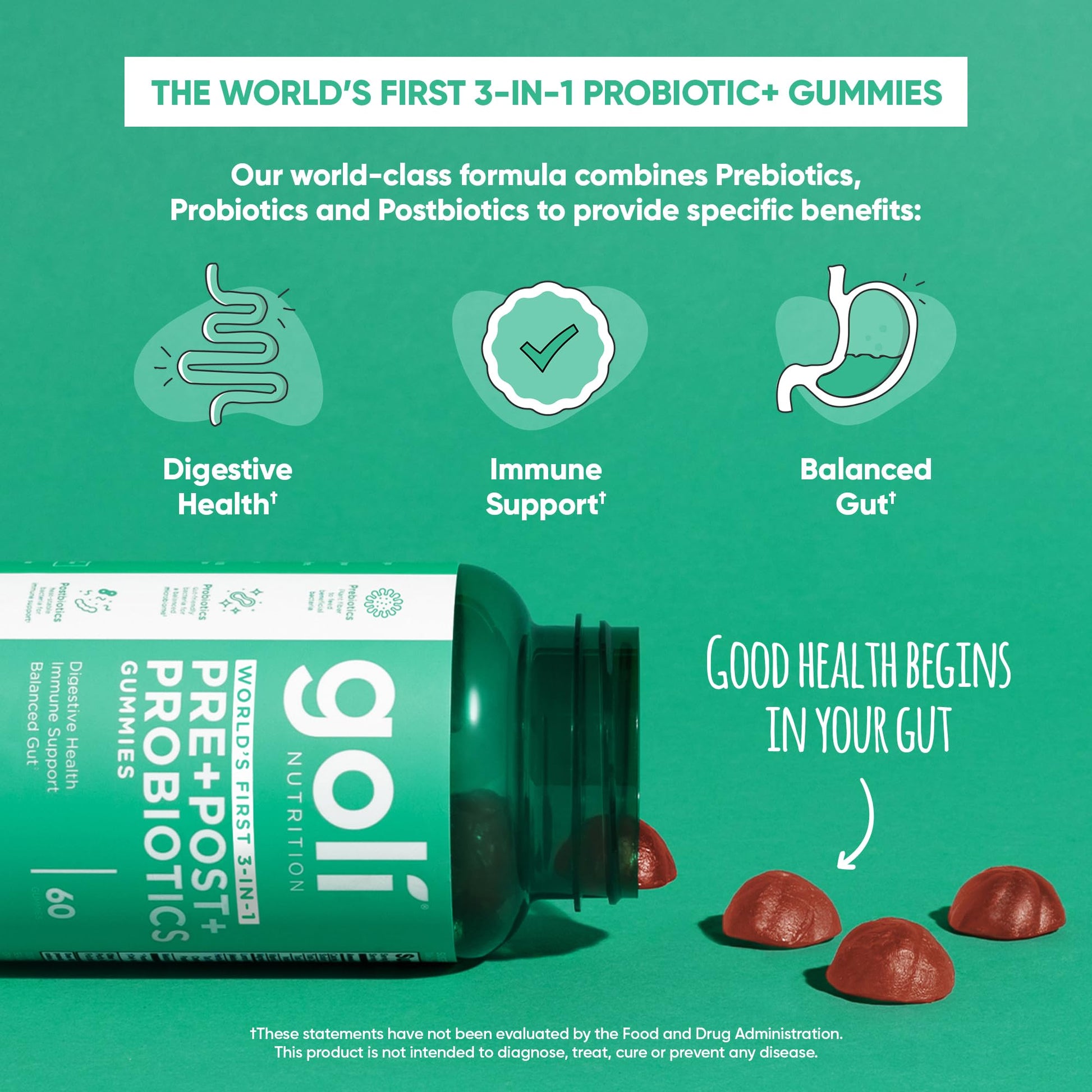 Goli Pre Pro Postbiotic Gummies - Worlds First 3-in-1 Formula with DE111 Probiotics, XOS Prebiotics, MCC1849 Postbiotics - Vegan, Non-GMO, Gluten-Free Goli Au supplements