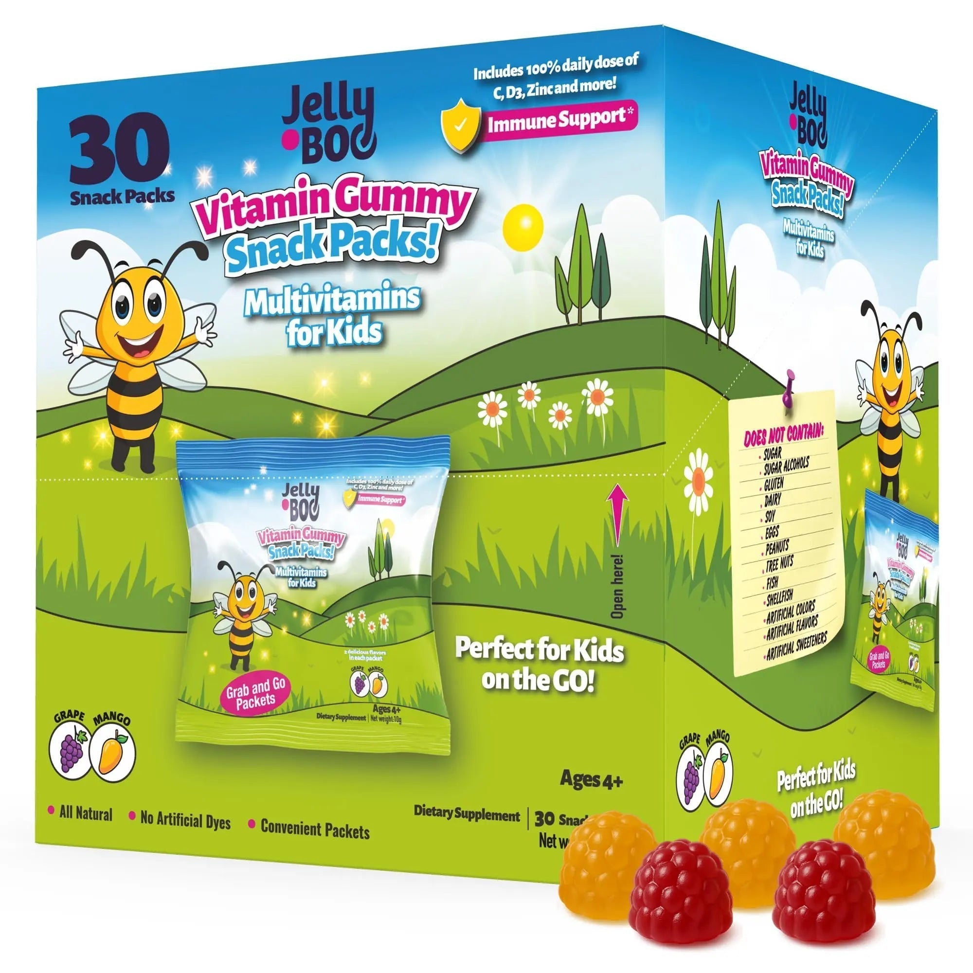 Kids Daily Multivitamin - Healthy Snacks For Kids – No Sugar, No Dyes, Monk Fruit Sweetened, Vegan, Gluten-Free- 100% Daily Value of Vitamins C, D3, Zinc Jelly.Boo Au supplements