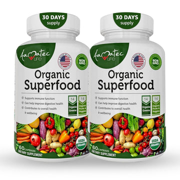 AAMATEC LIFE Organic Superfood Greens Fruits and Veggies Complex - Dietary Supplement with 14 Greens &14 Vegetables with Alfalfa Rich in Antioxidants Organic Ingredients Non-GMO (120 Count Pack of 2) AAMATEC LIFE Au supplements